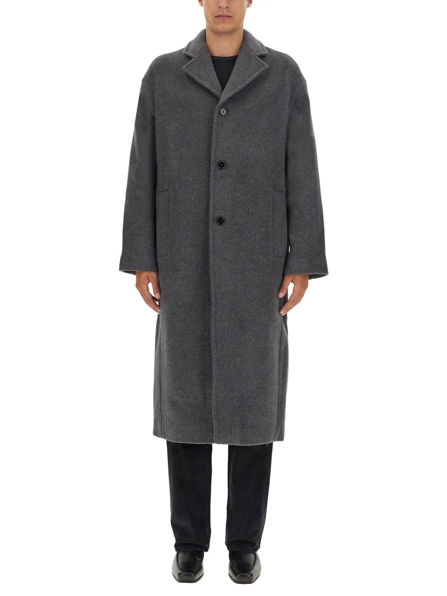 Séfr Long Wool Blend Coat Single Breasted In Brown