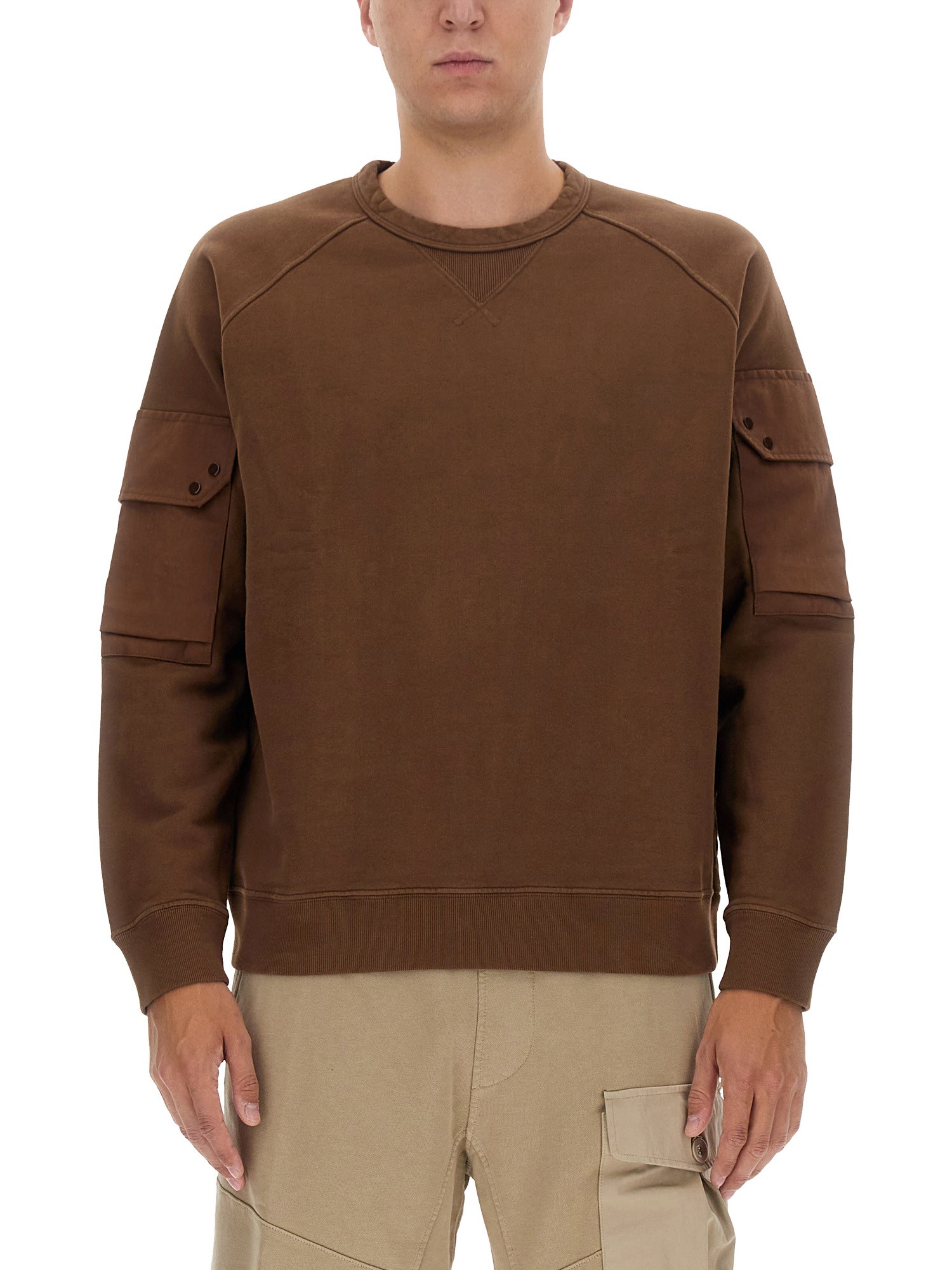 Ten C Logo Crew Neck Sweater In Brown
