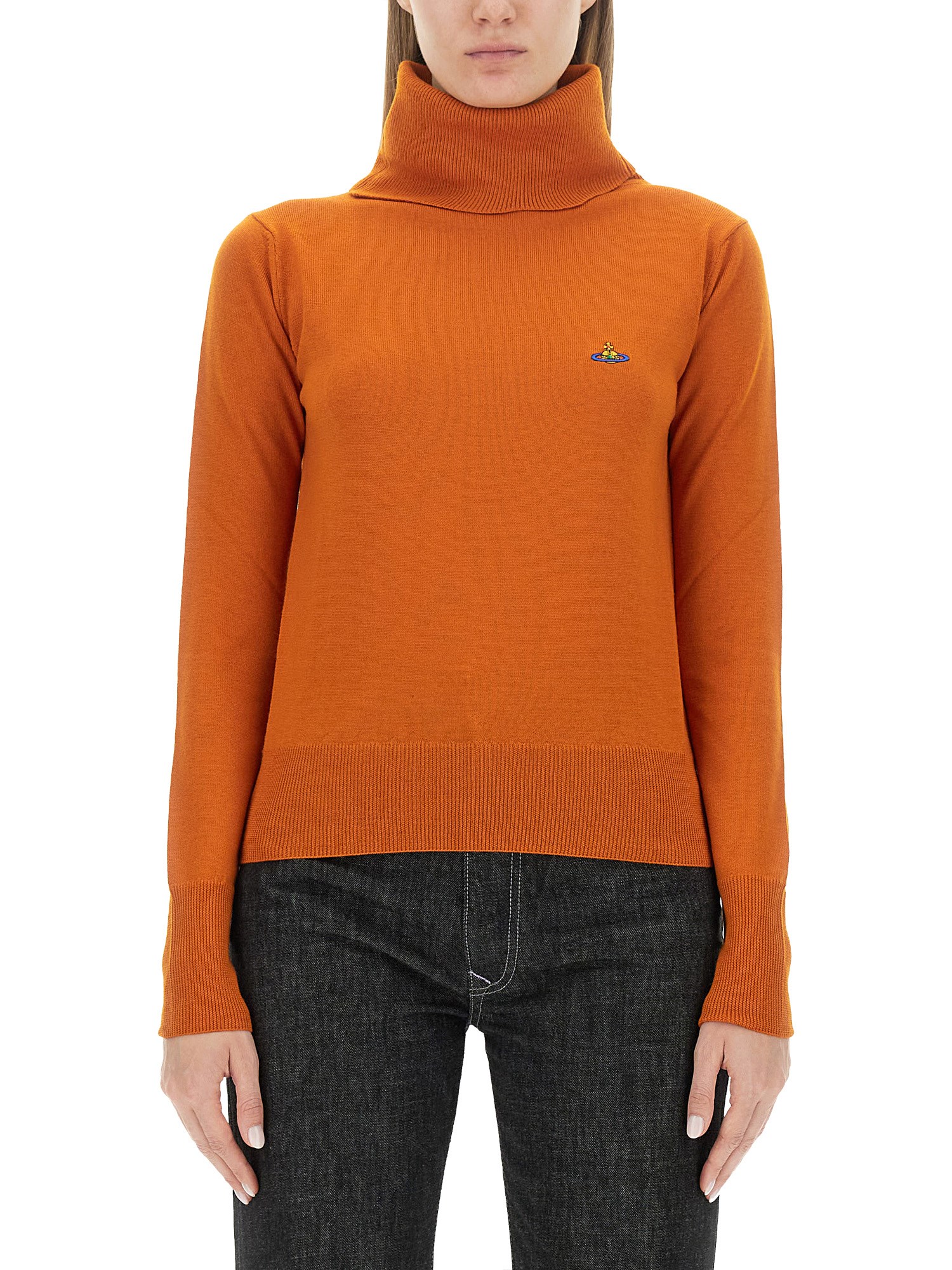 Shop Vivienne Westwood Turtleneck Jersey "giulia" In Orange