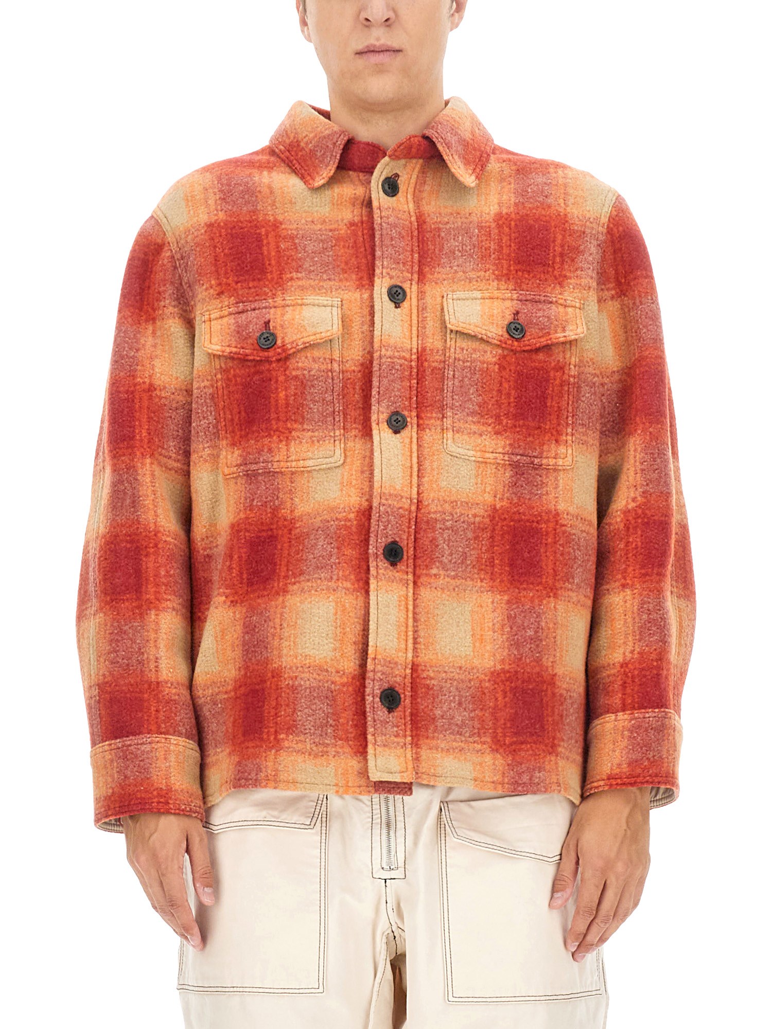 Isabel Marant Kevron Checked Flannel Shirt Jacket In Orange