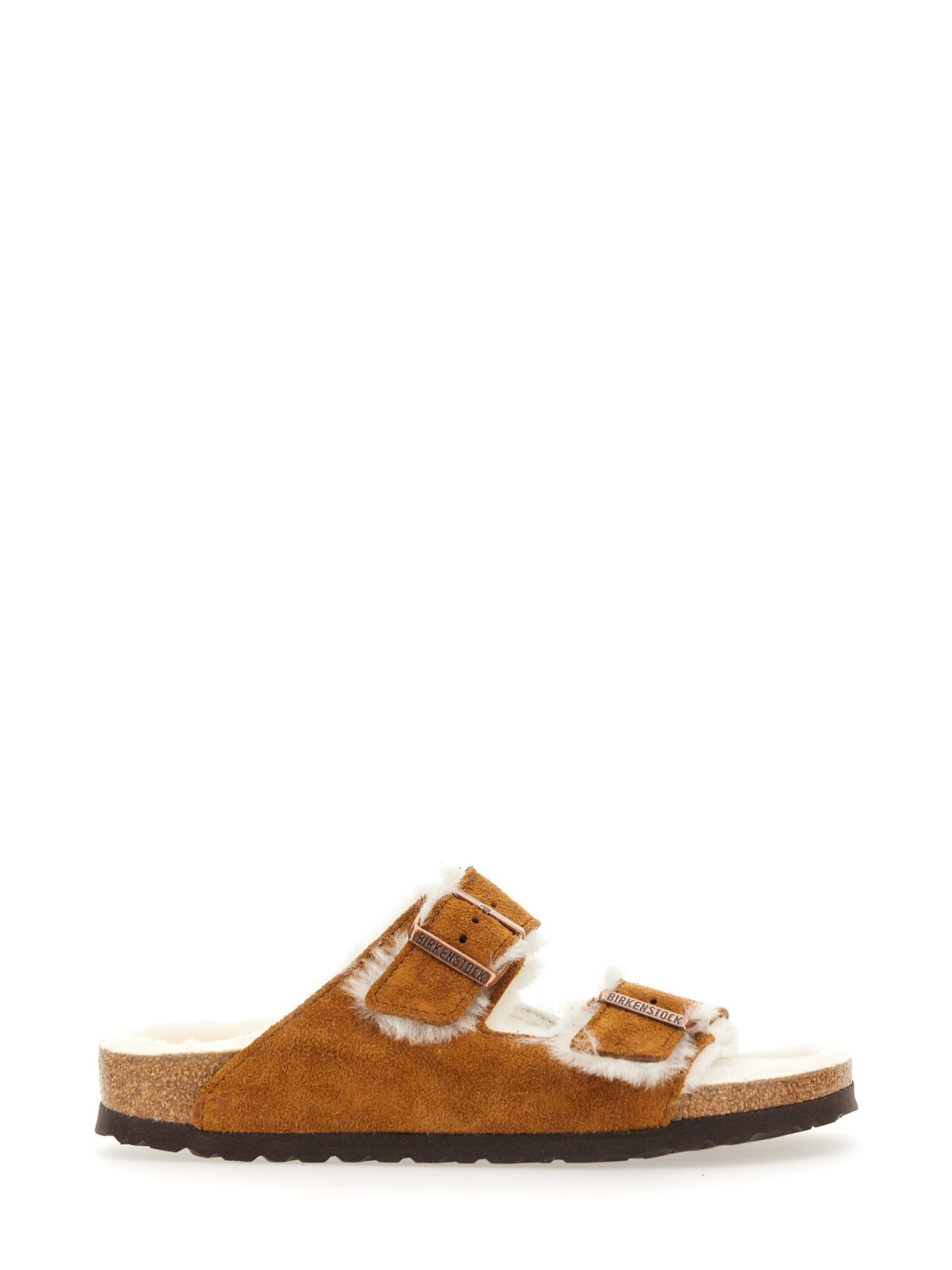 Birkenstock Arizona Shearling-lined Suede Sandals In Buff