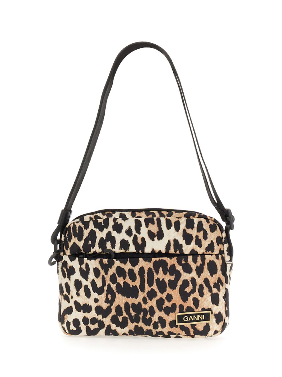 Ganni tech fabric online bag leopard