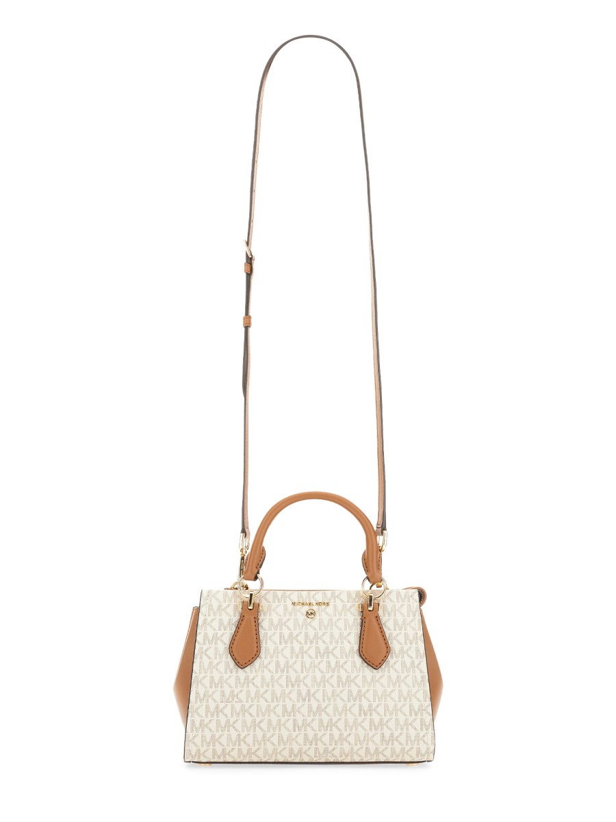 Michael Kors never full white & tan signature bag