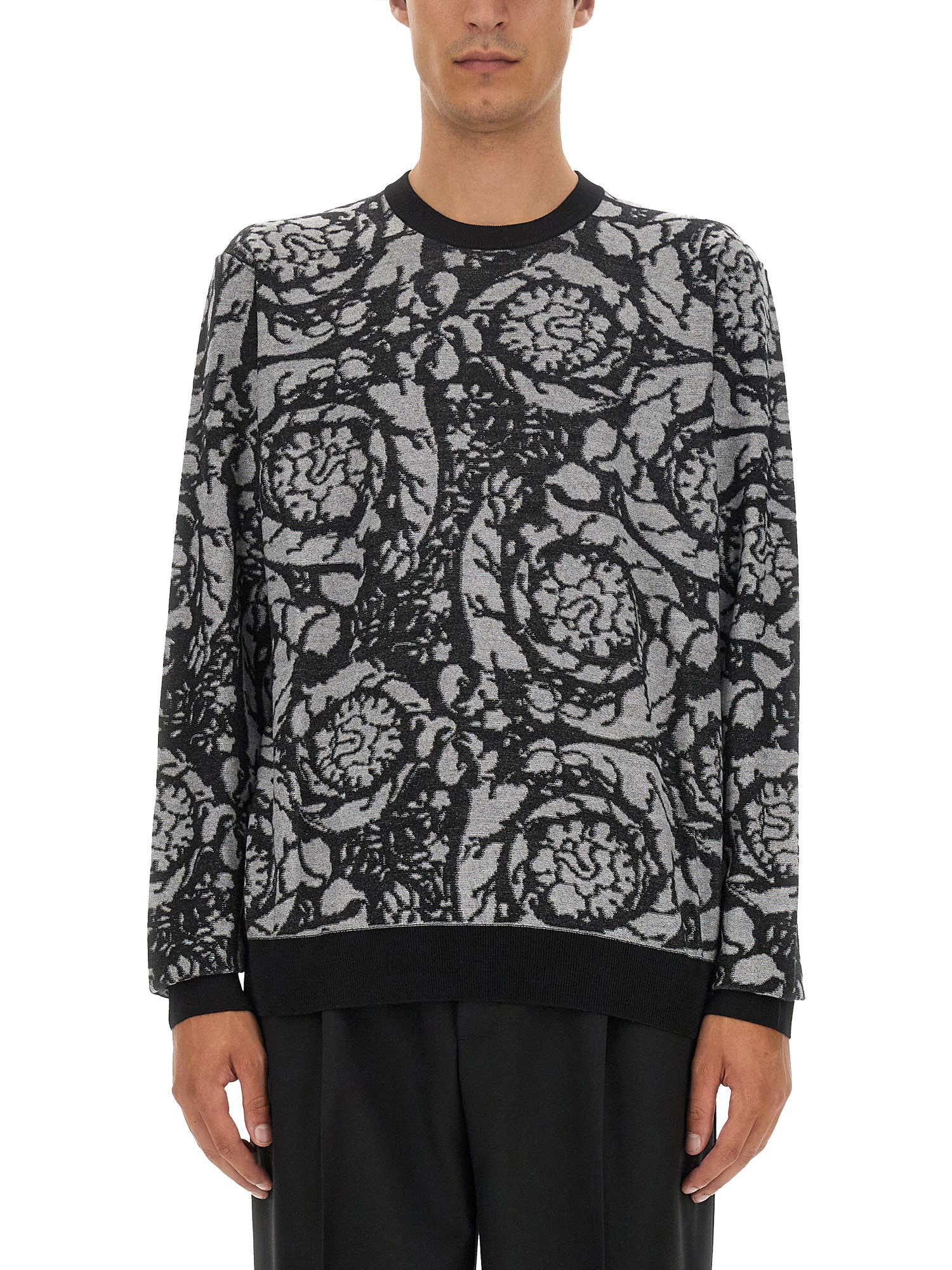 Versace Barocco-intarsia Crew-neck Jumper In Multicolour