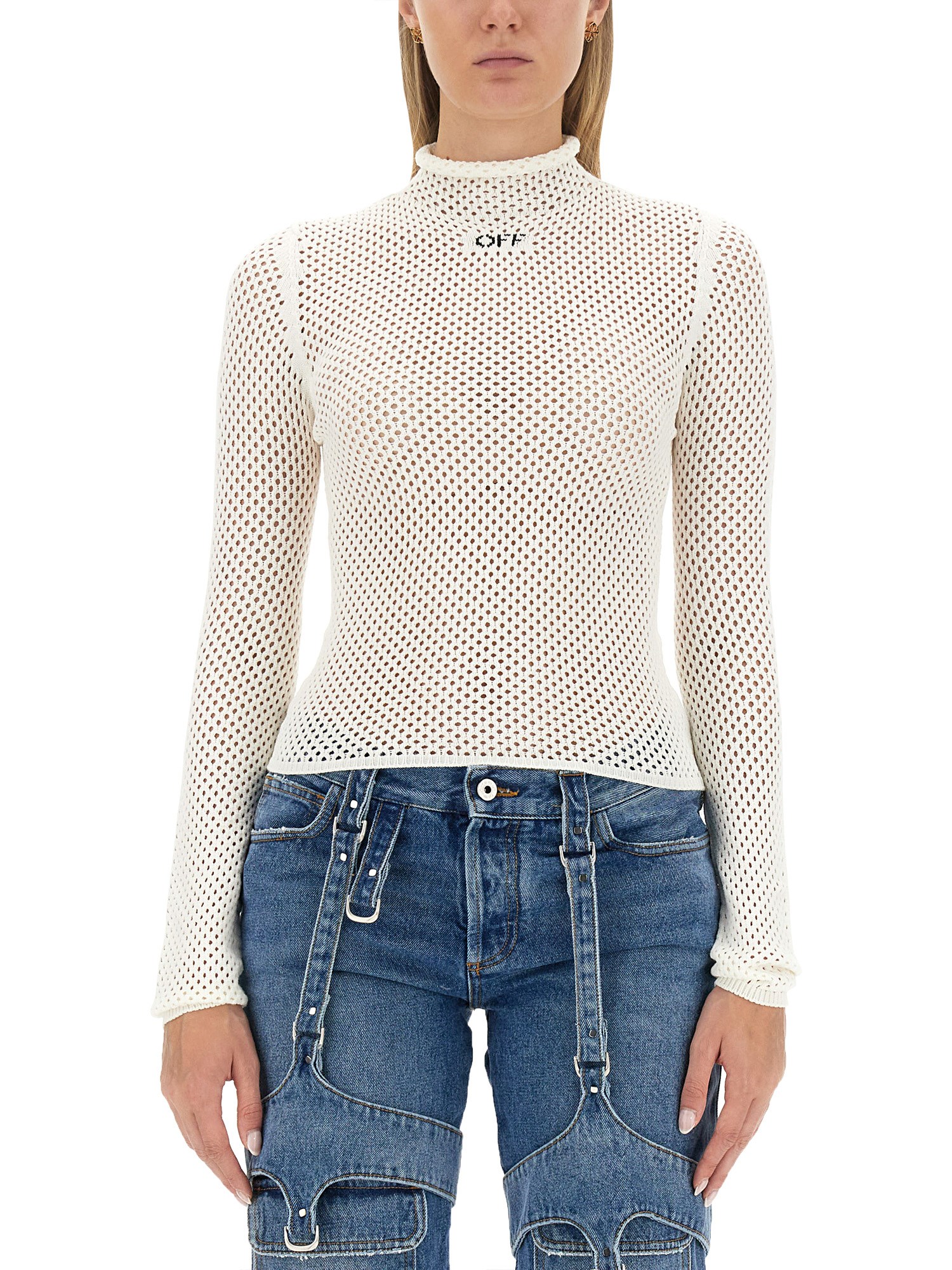 Off-white Long Sleeve Turtleneck Sweater In White