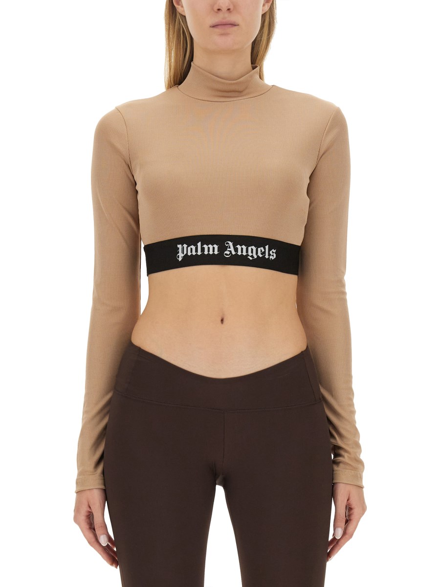 PALM ANGELS TOP CROPPED IN TESSUTO TECNICO CON LOGO