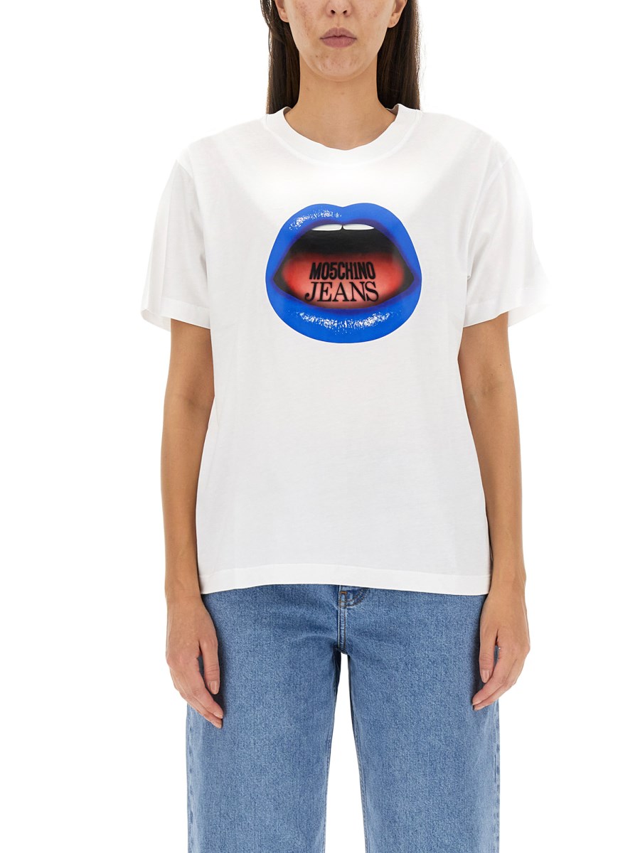 MOSCHINO JEANS T-SHIRT IN JERSEY DI COTONE CON STAMPA MOUTH PRINT