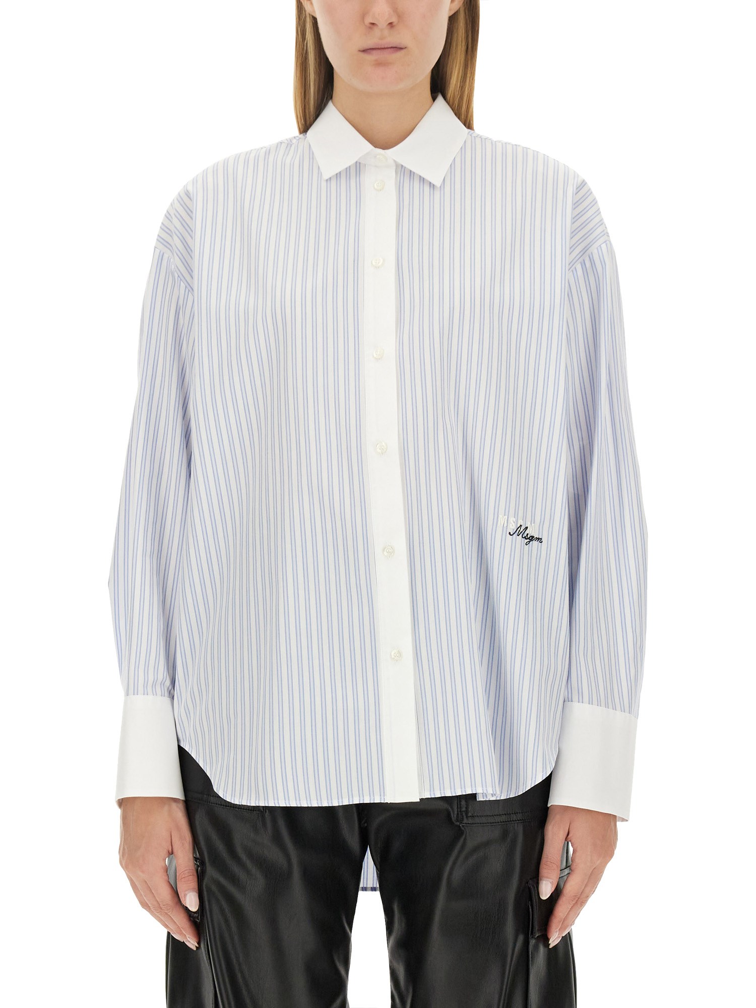 Shop Msgm Shirt With Logo In Azure