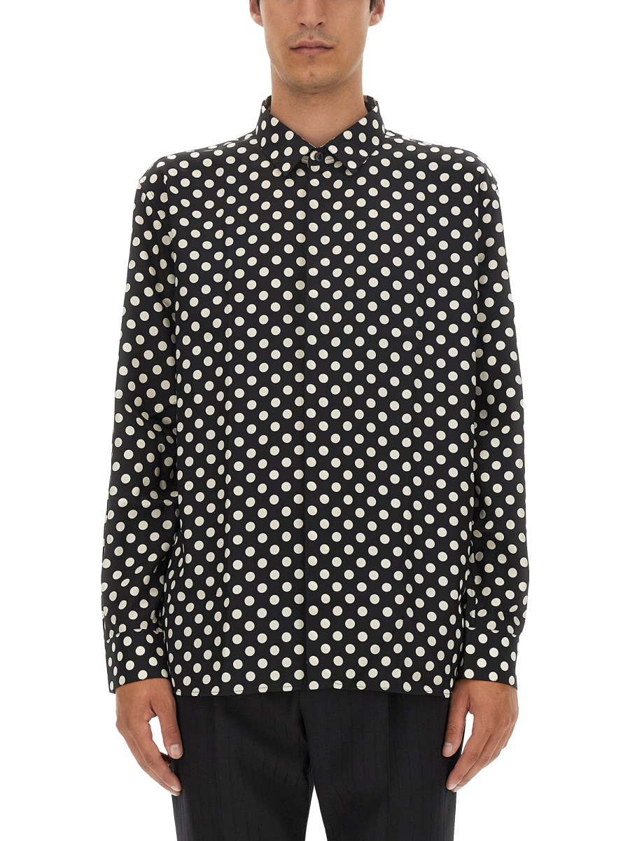 SAINT LAURENT CAMICIA CON COLLO YVES IN SETA CON STAMPA POIS