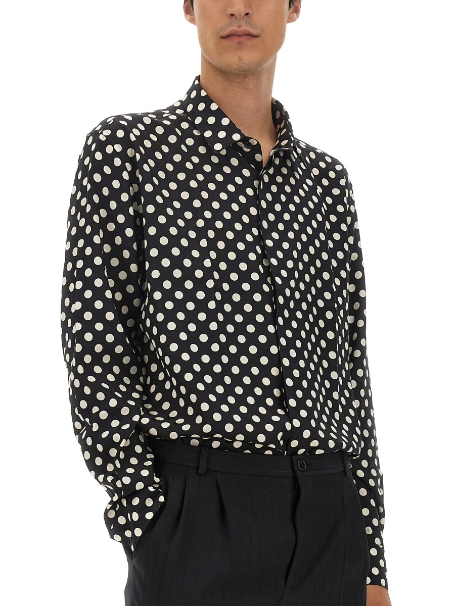 【Saint Laurent】CERCLES OVER COLLAR SAINT LAURENT - SILK YVES COLLAR SHIRT WITH POLKA DOT PRINT