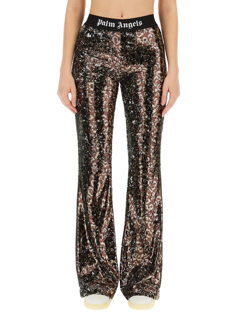 Sequin Fit and Flared Zebra Print Pants