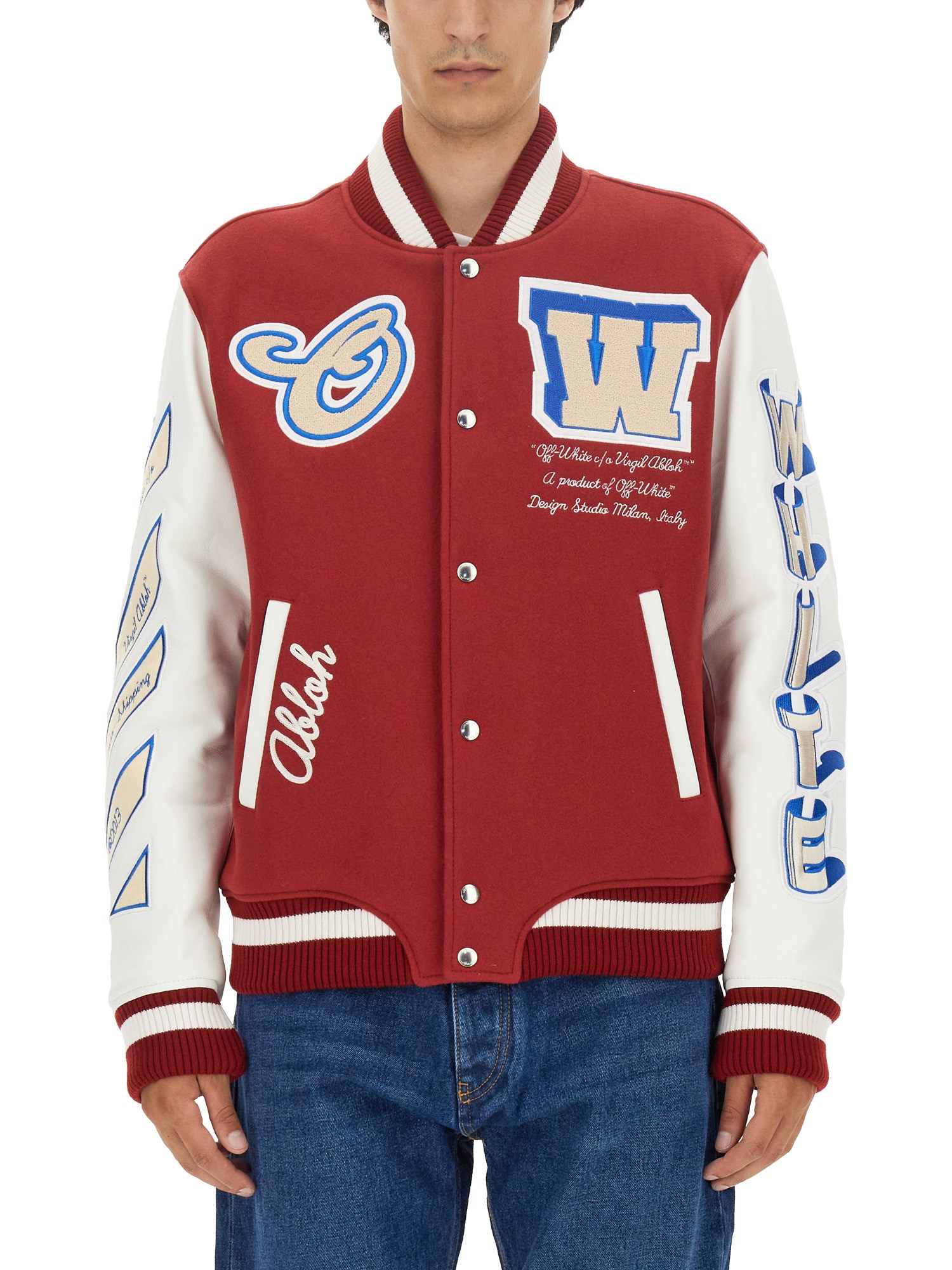 off-white bomber jacket with appliqué