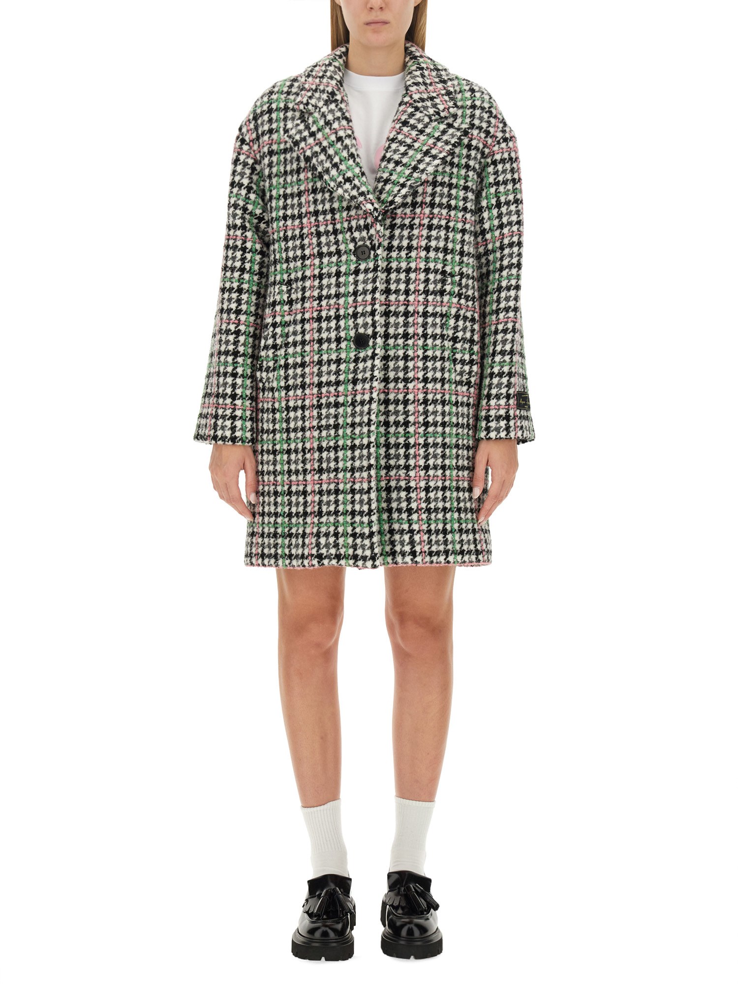 Msgm Houndstooth-pattern Single-breasted Coat In Multicolour