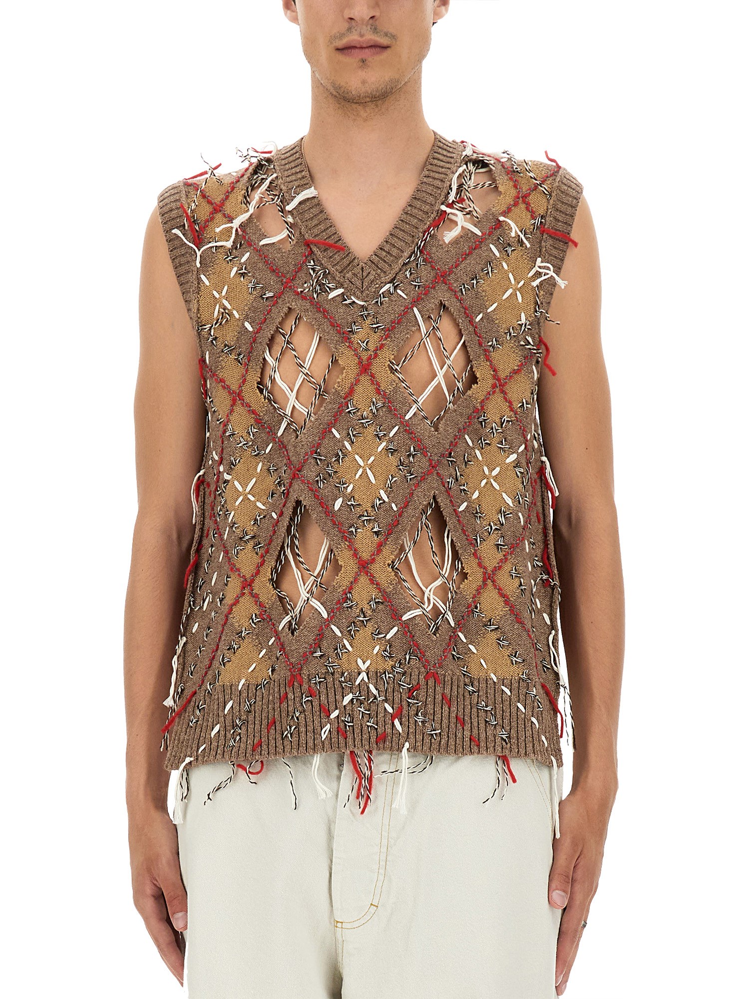 Shop Maison Margiela Vest With Diamond Pattern In Multicolour