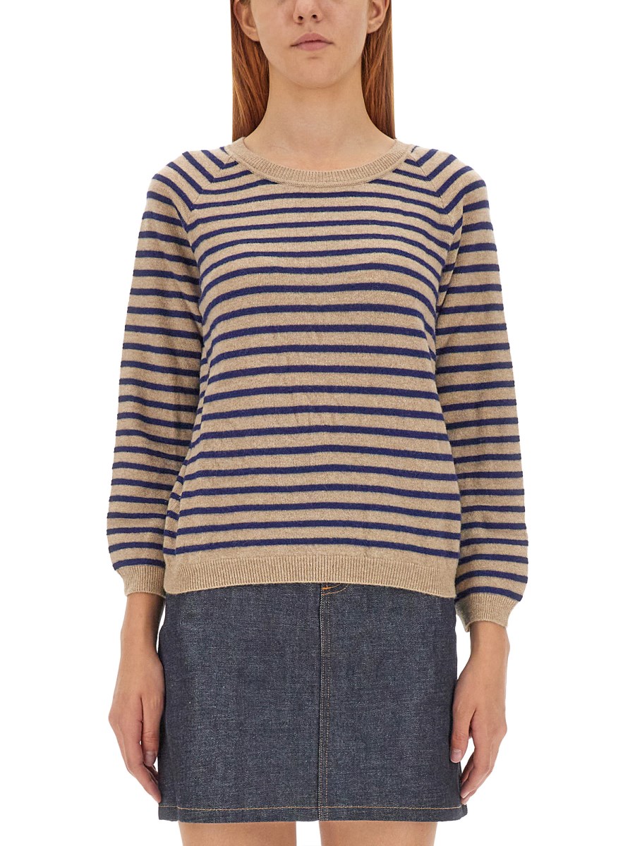 A.P.C. MAGLIA LILAS IN LANA VERGINE A RIGHE