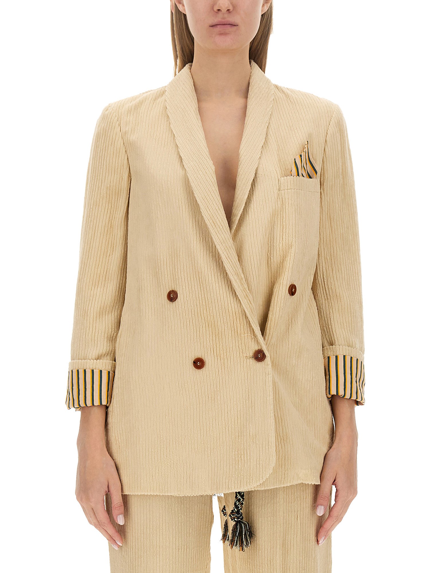 Alysi Double-breasted V-neck Blazer In Ivory