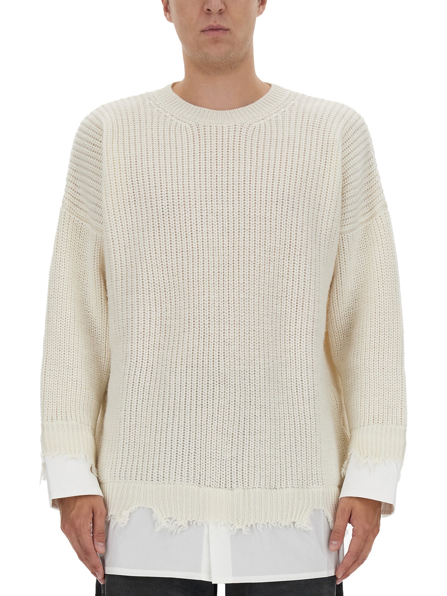 Shop Mm6 Maison Margiela Shirt Bottom Sweater In Ivory