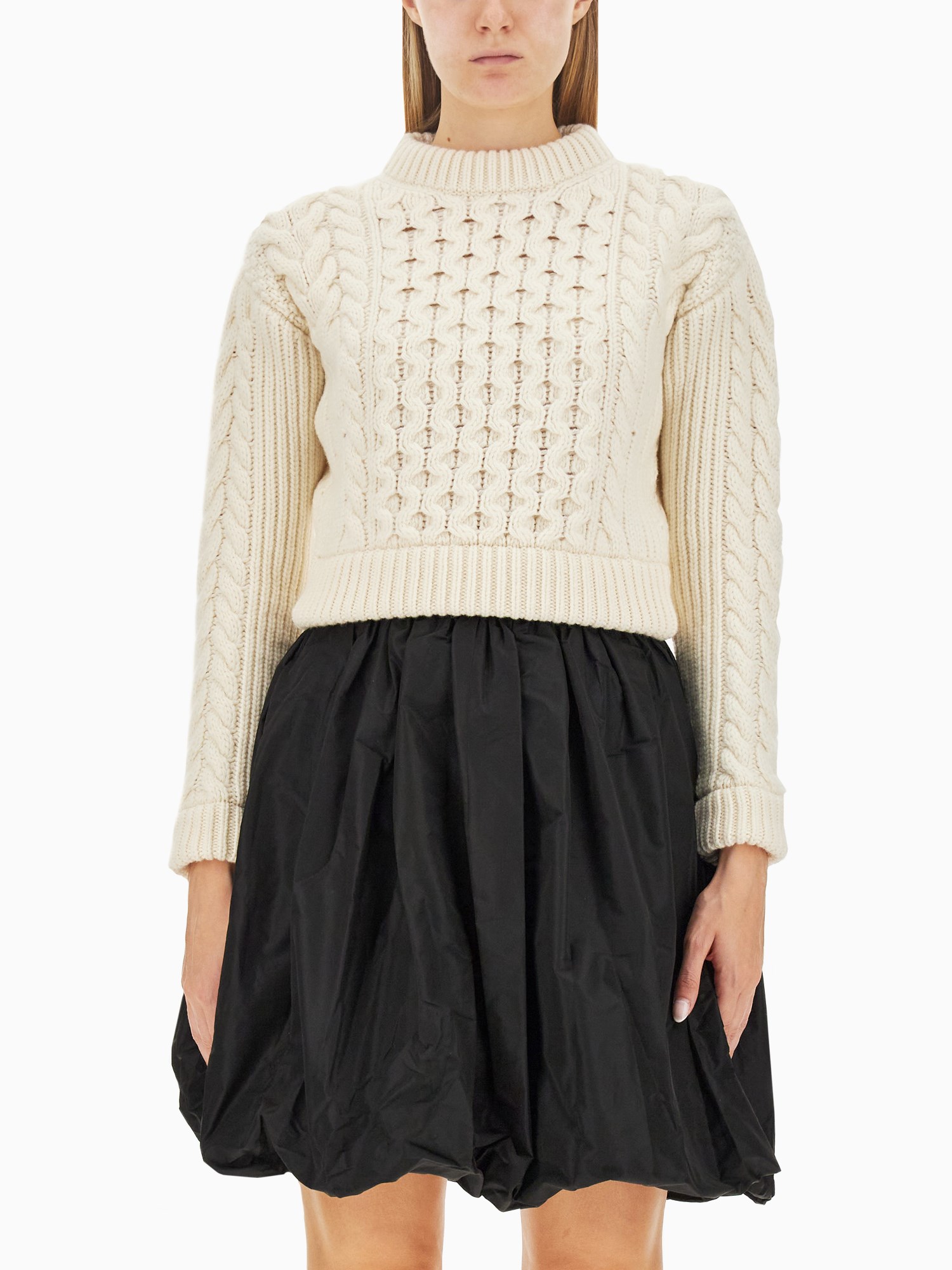 Patou Cropped Cable-knit Wool And Cashmere-blend Sweater In Ivory