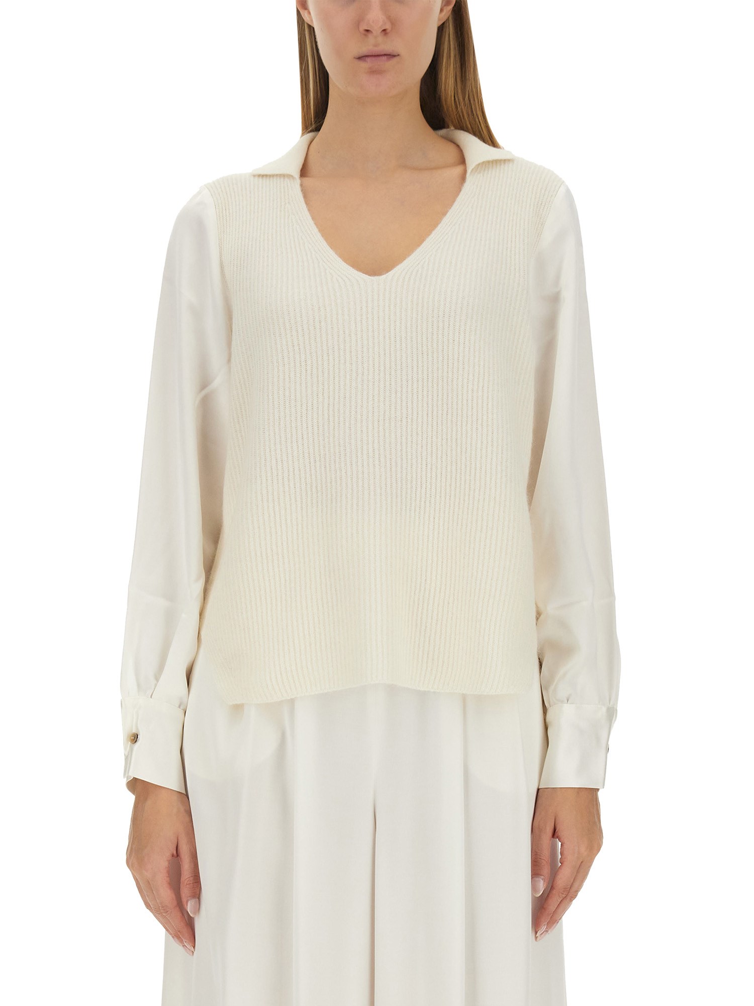 Shop Fabiana Filippi V-neck Sweater In Ivory