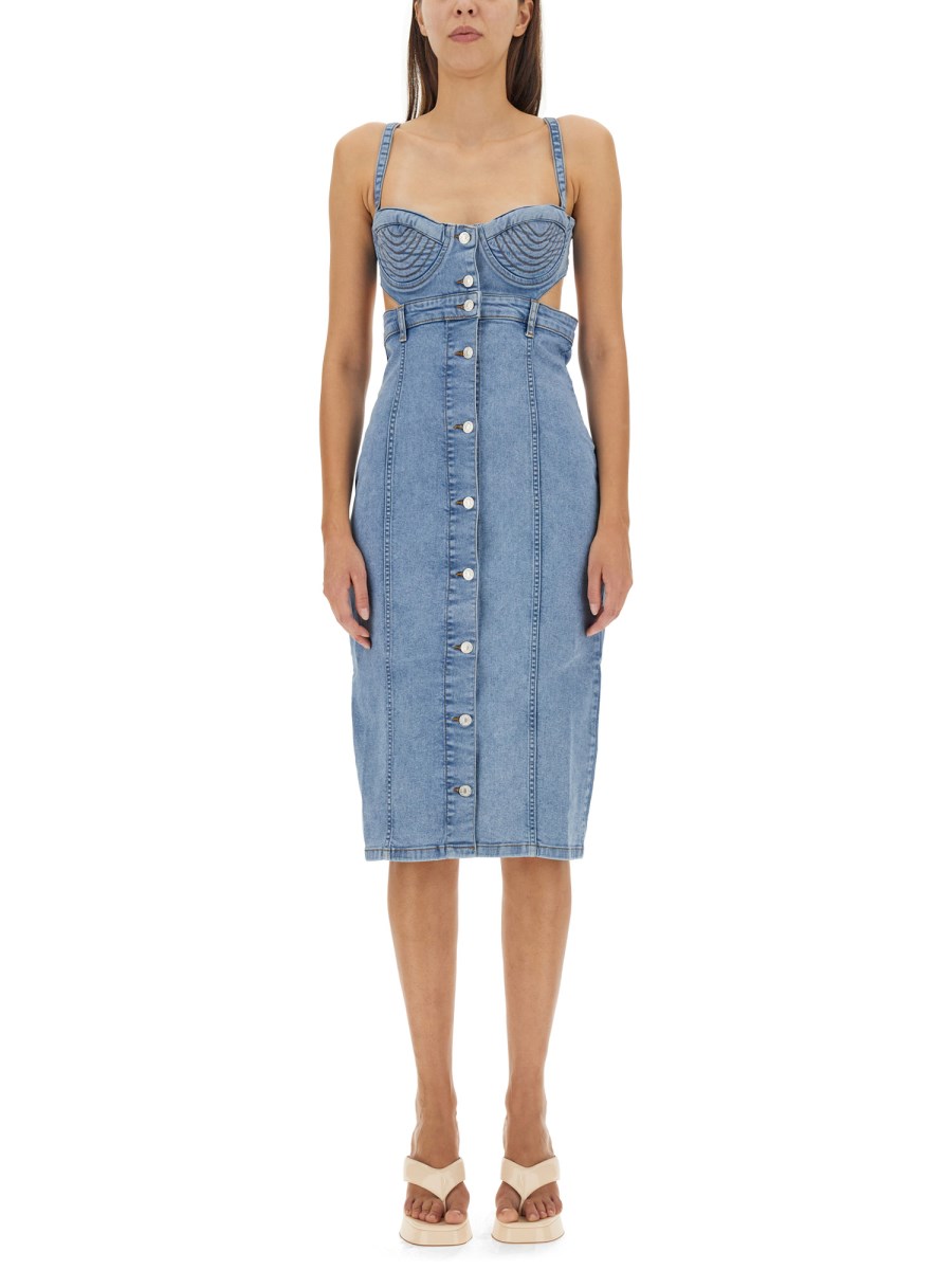 ワンピース MOSCHINO JEANS Woman Dress Avion 04773726 0303 Moschino Jeans Cut-out Bustier Denim Dress, Medium | eBay