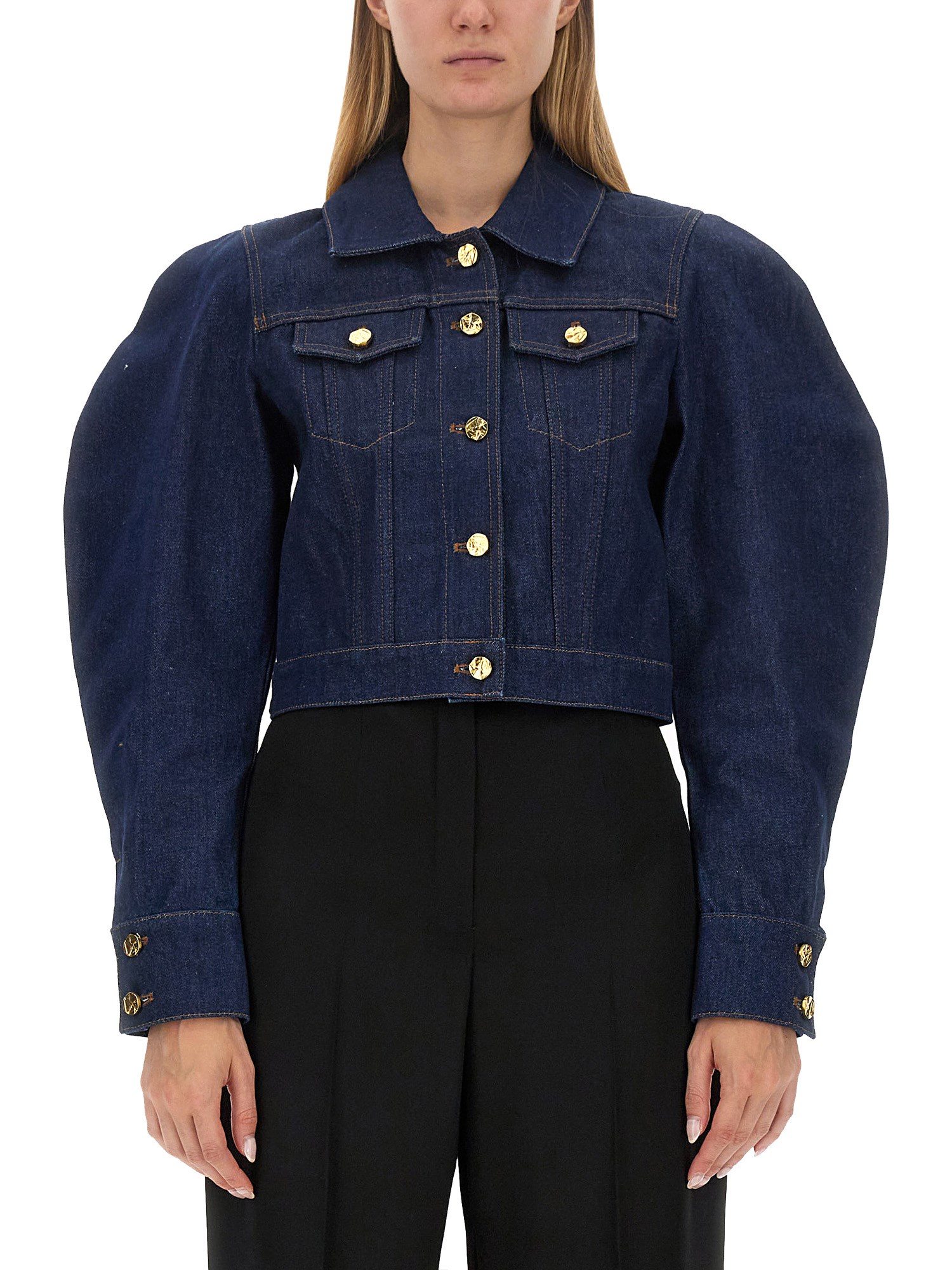 Nina Ricci Puff-sleeve Cropped Denim Jacket In Denim