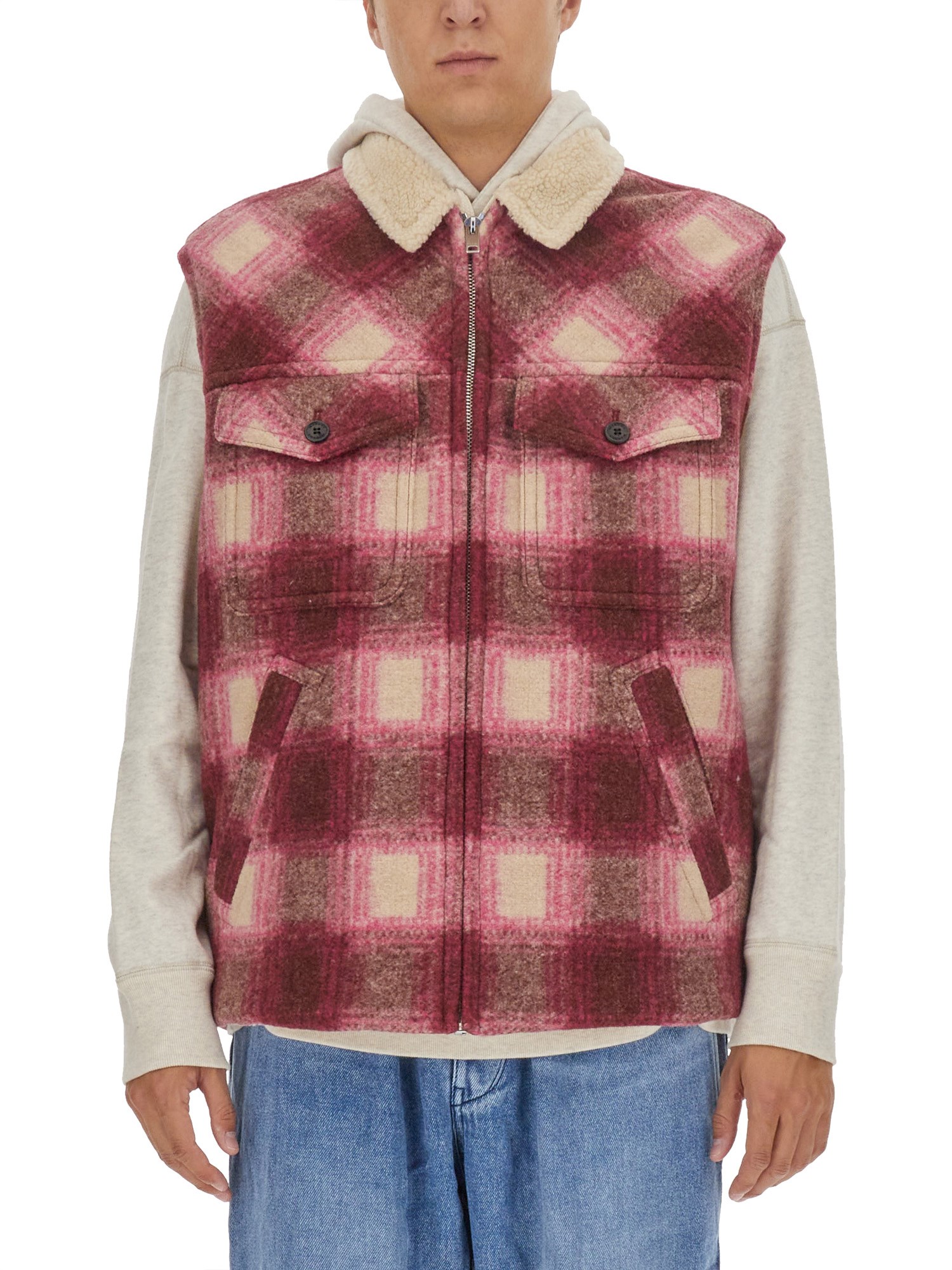 Isabel Marant Plaid Checked Zip-up Gilet In Purple