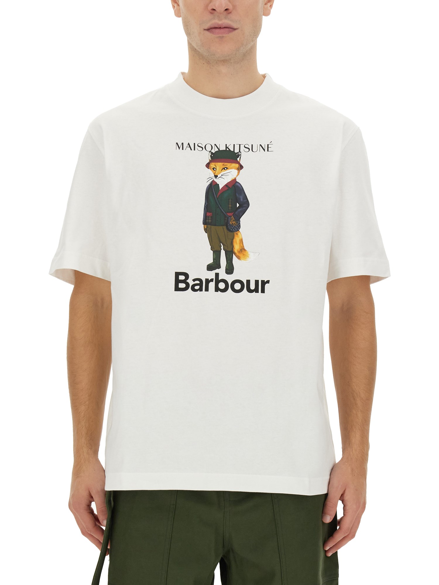 maison kitsuné x barbour beaufort fox print t-shirt