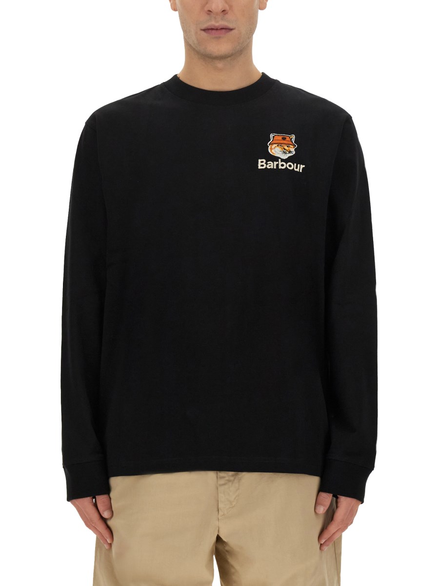 MAISON KITSUNÉ X BARBOUR - LONG SLEEVE COTTON T-SHIRT WITH FOX