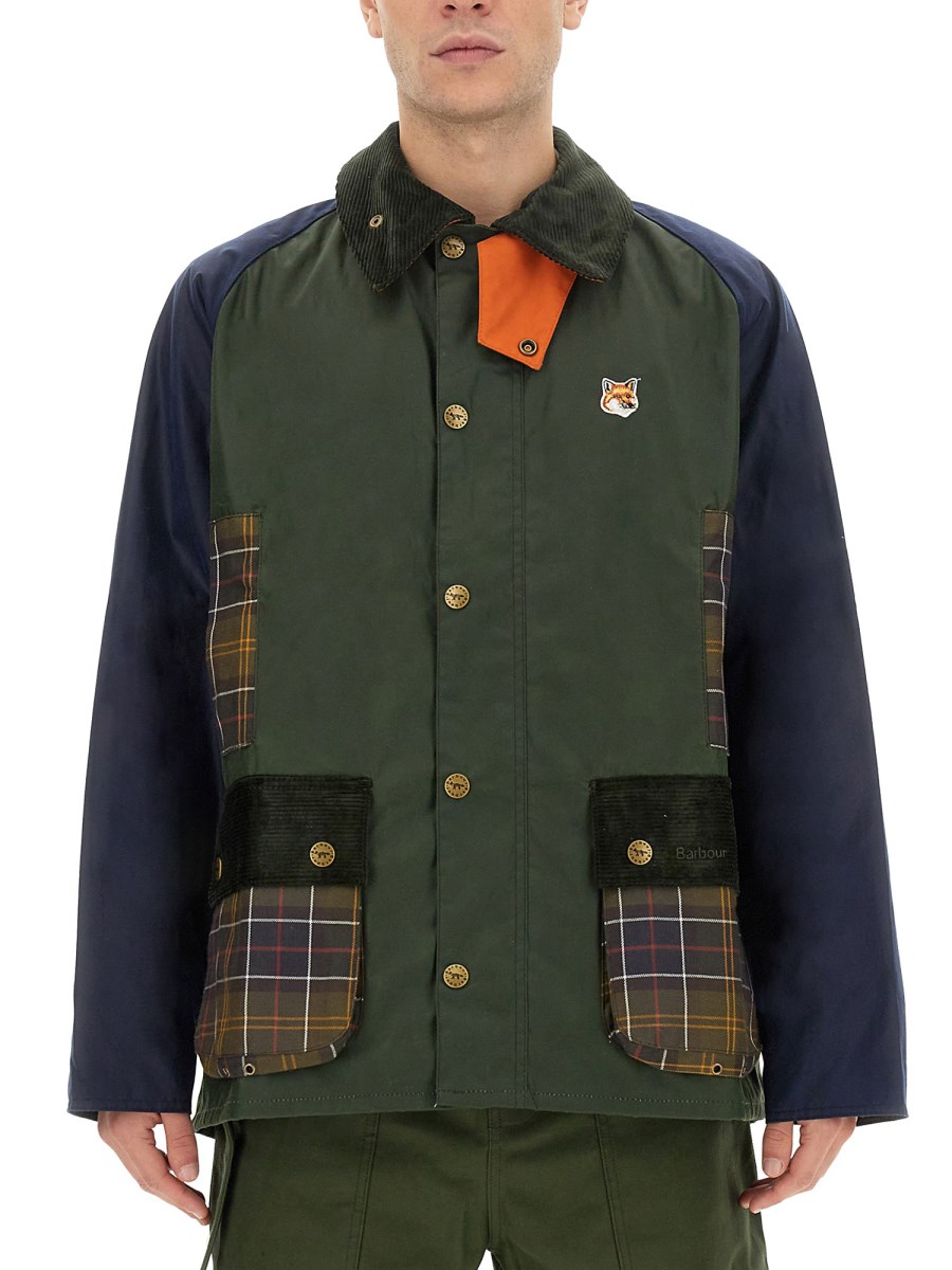 MAISON KITSUNÉ X BARBOUR - BEAUFORT WAXED COTTON JACKET WITH HEAD