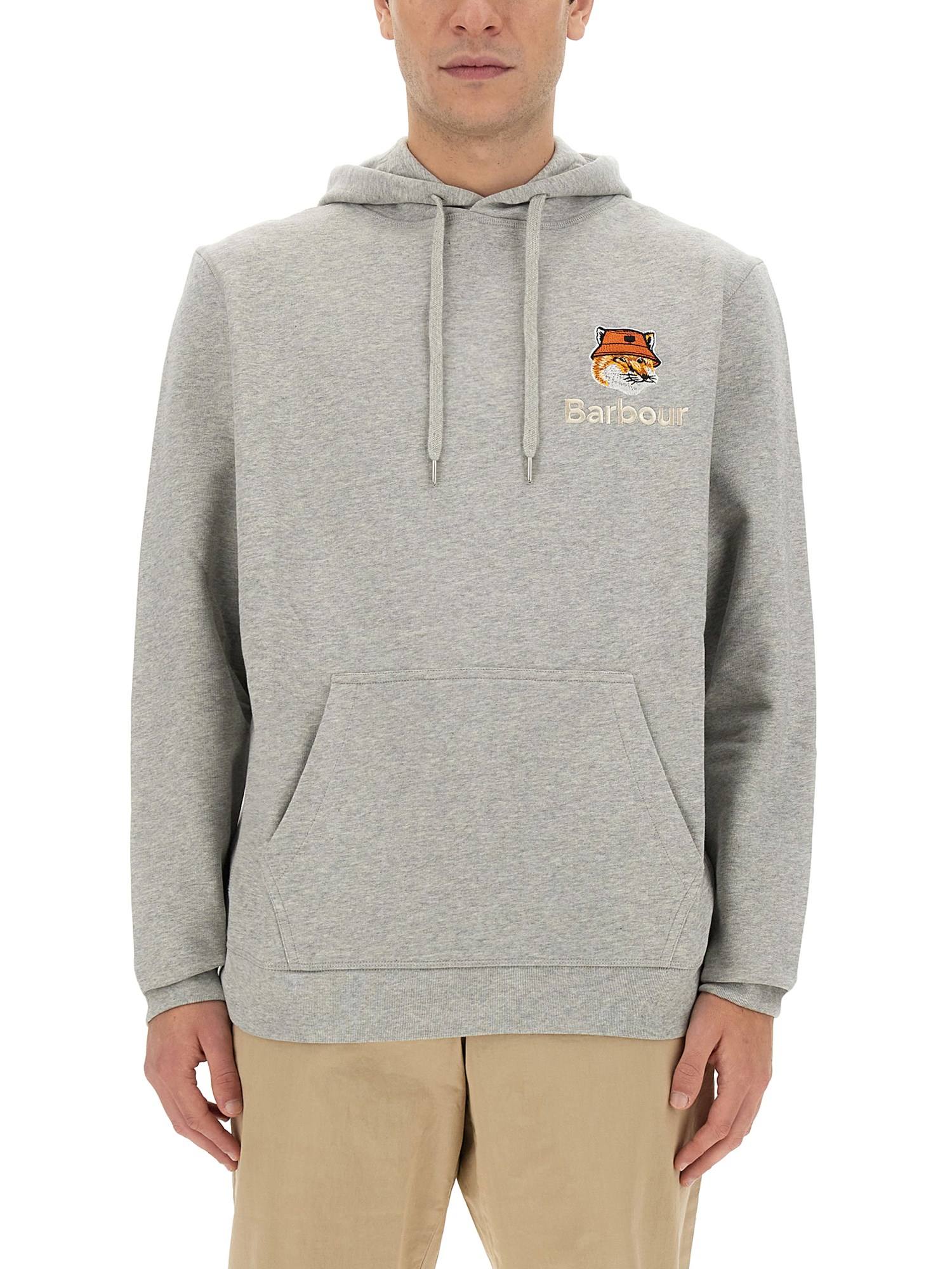 Shop Maison Kitsuné X Barbour Hoodie And Fox Head In Grey