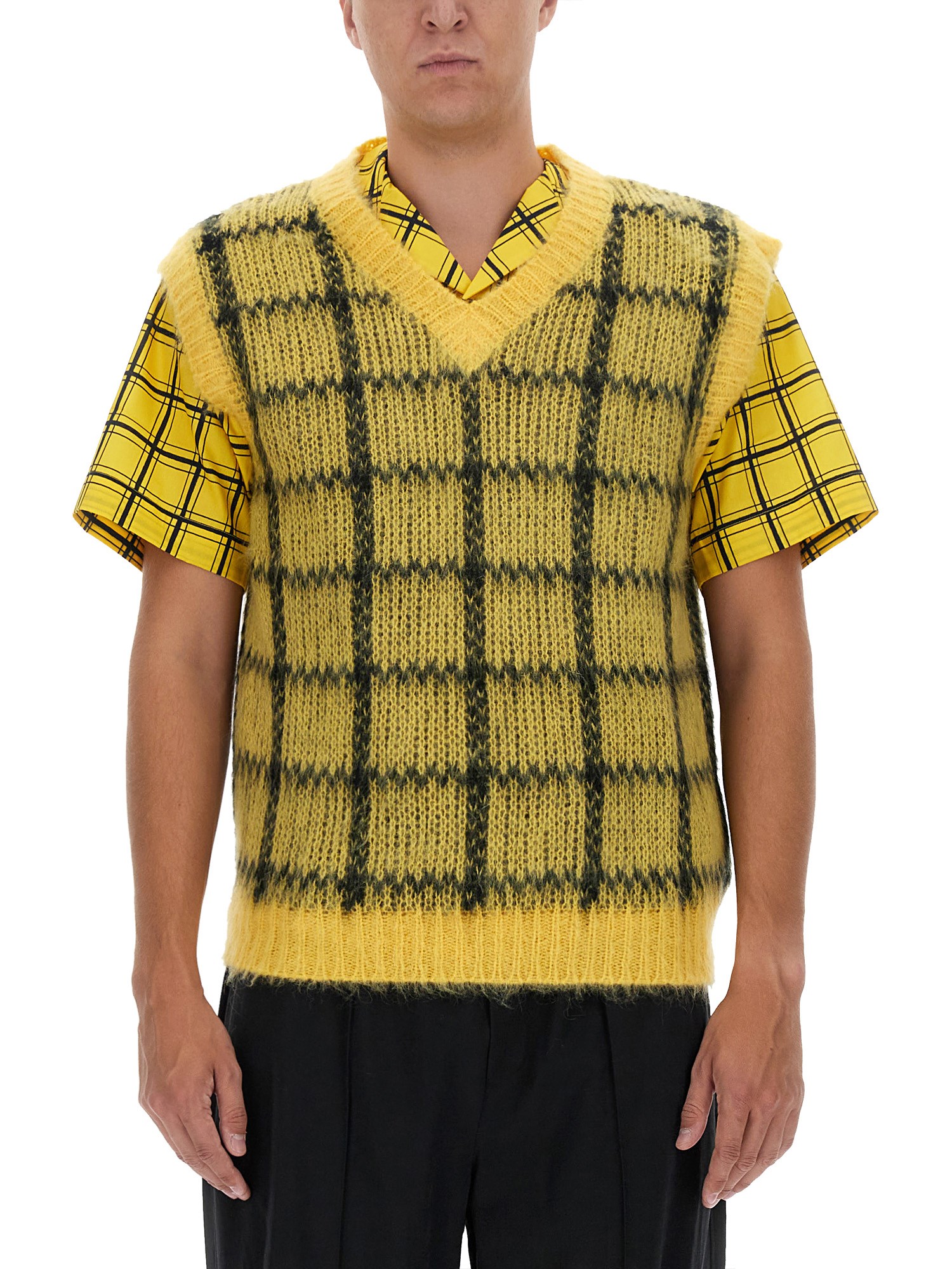 Marni Check Mohair-blend Vest In Multicolour