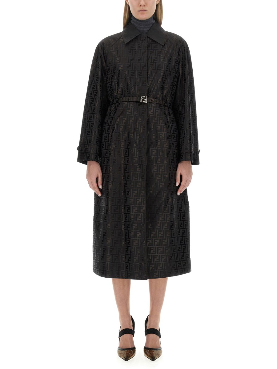 コート Fendi Ivory Jacquard Overcoat Overcoat Fabric Light blue | Fendi