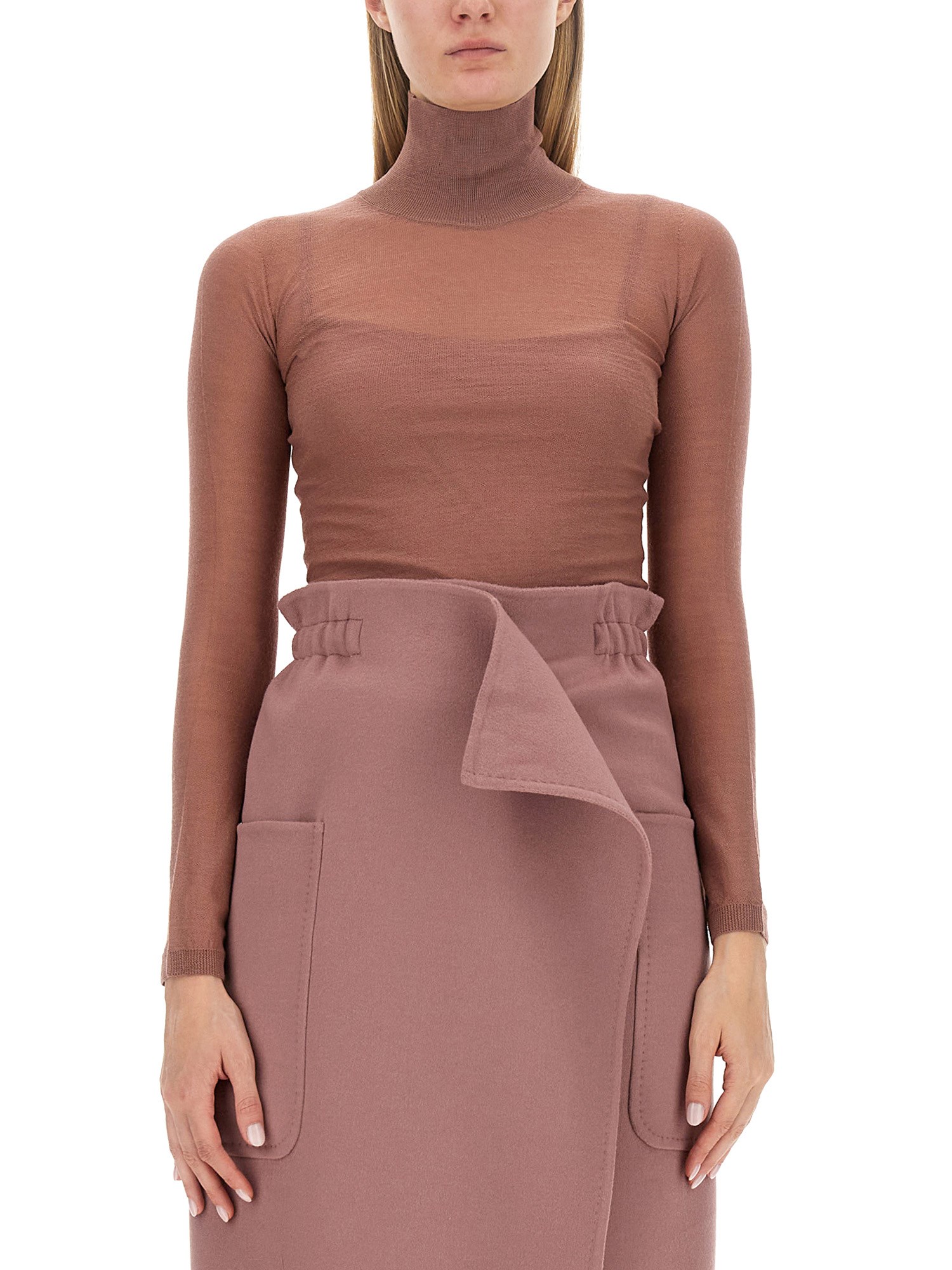 Max Mara Wool Gauze Turtleneck In Pink