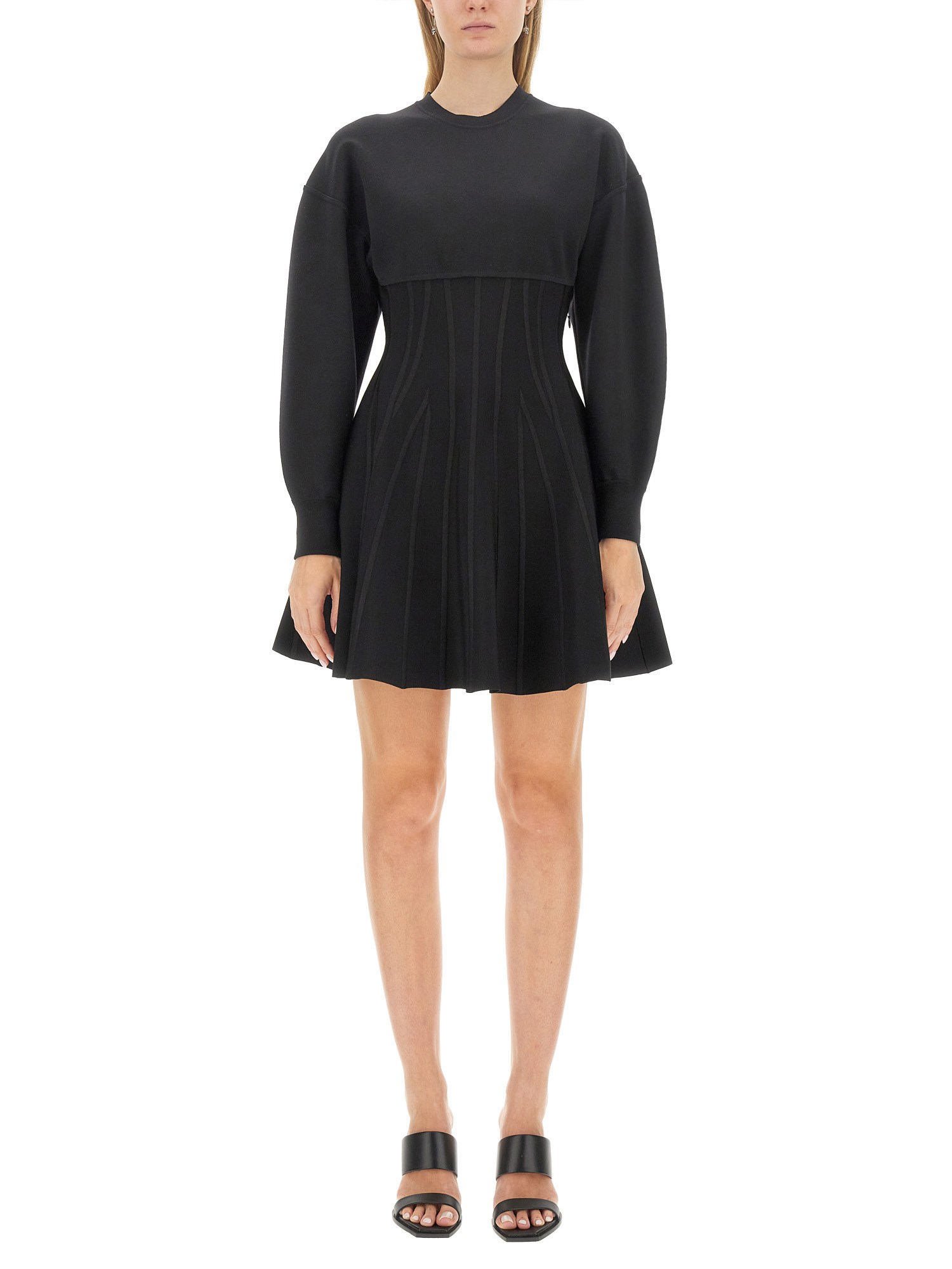 Alexander Mcqueen Paneled Wool-blend Mini Dress In Black