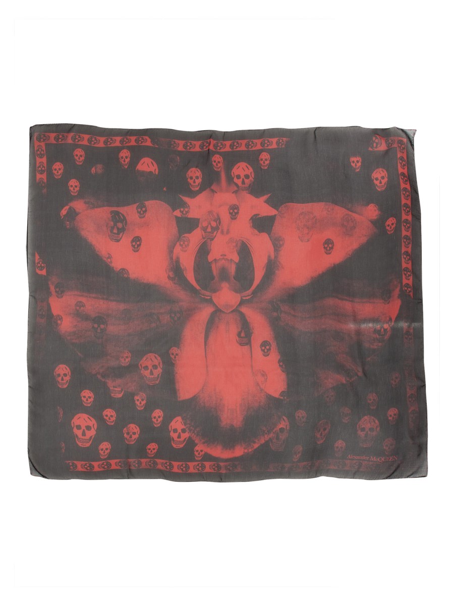 ALEXANDER McQUEEN FOULARD SKULL ORCHID IN SETA