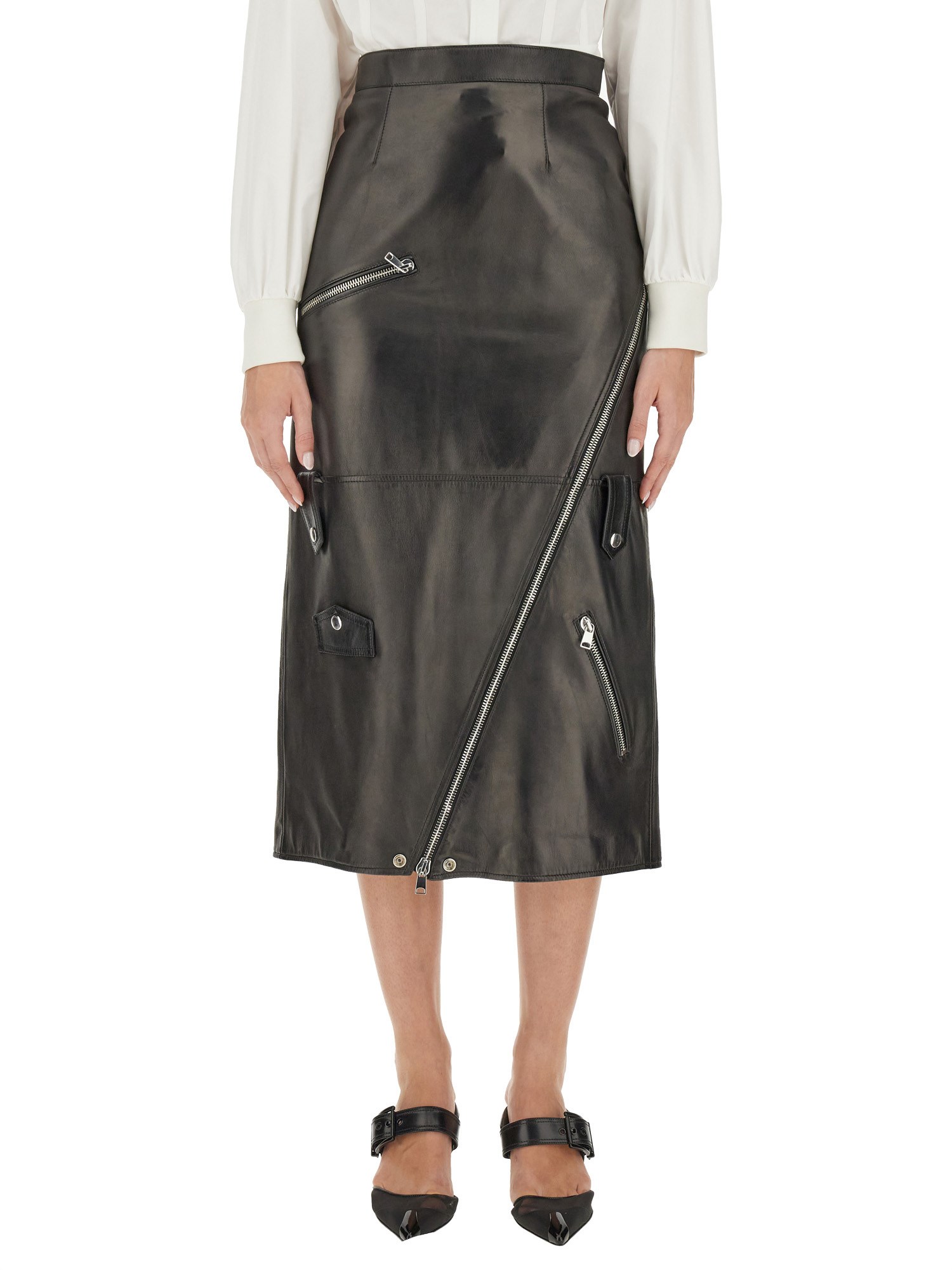 Shop Alexander Mcqueen Midi Skirt In Black