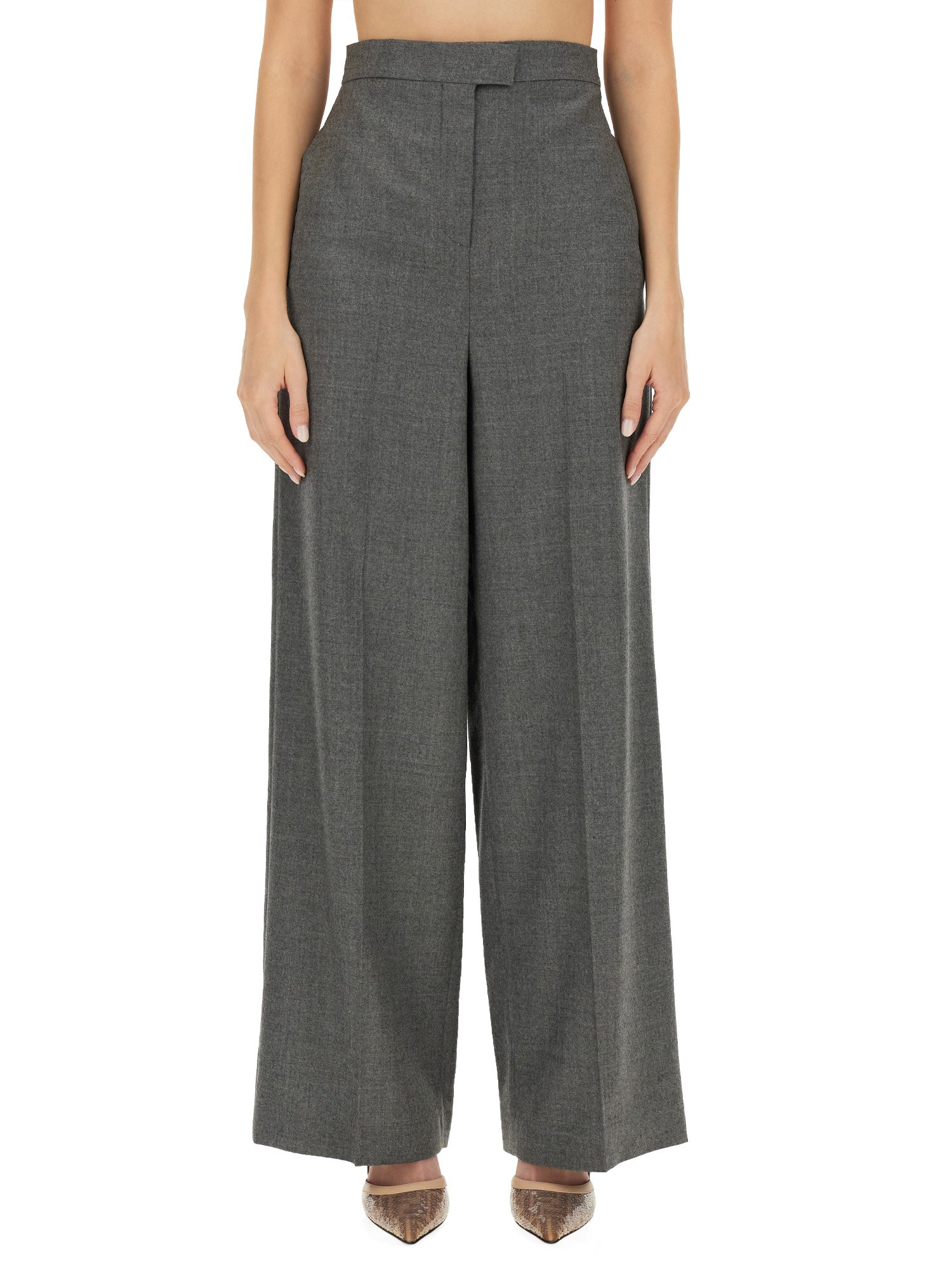 Fendi Embroidered Wool Pant In Grey