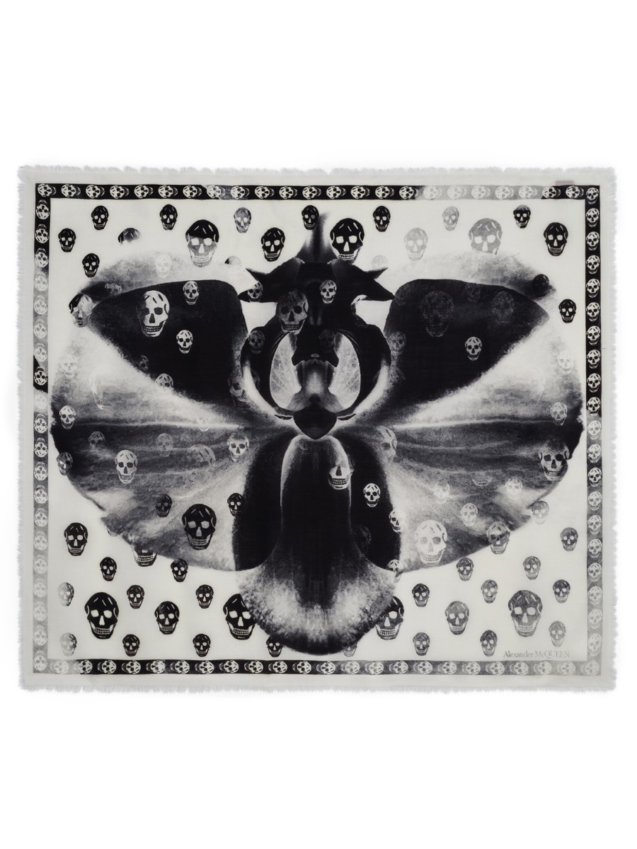 ALEXANDER McQUEEN FOULARD SKULL ORCHID IN LANA