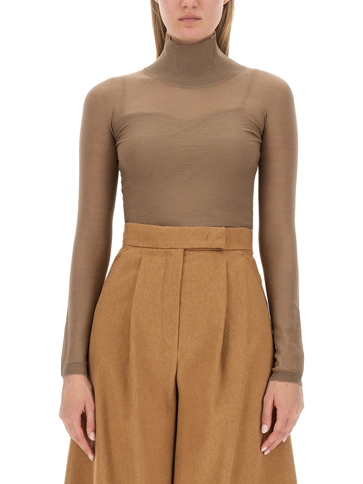 Max Mara Wool Gauze Turtleneck In Brown ModeSens