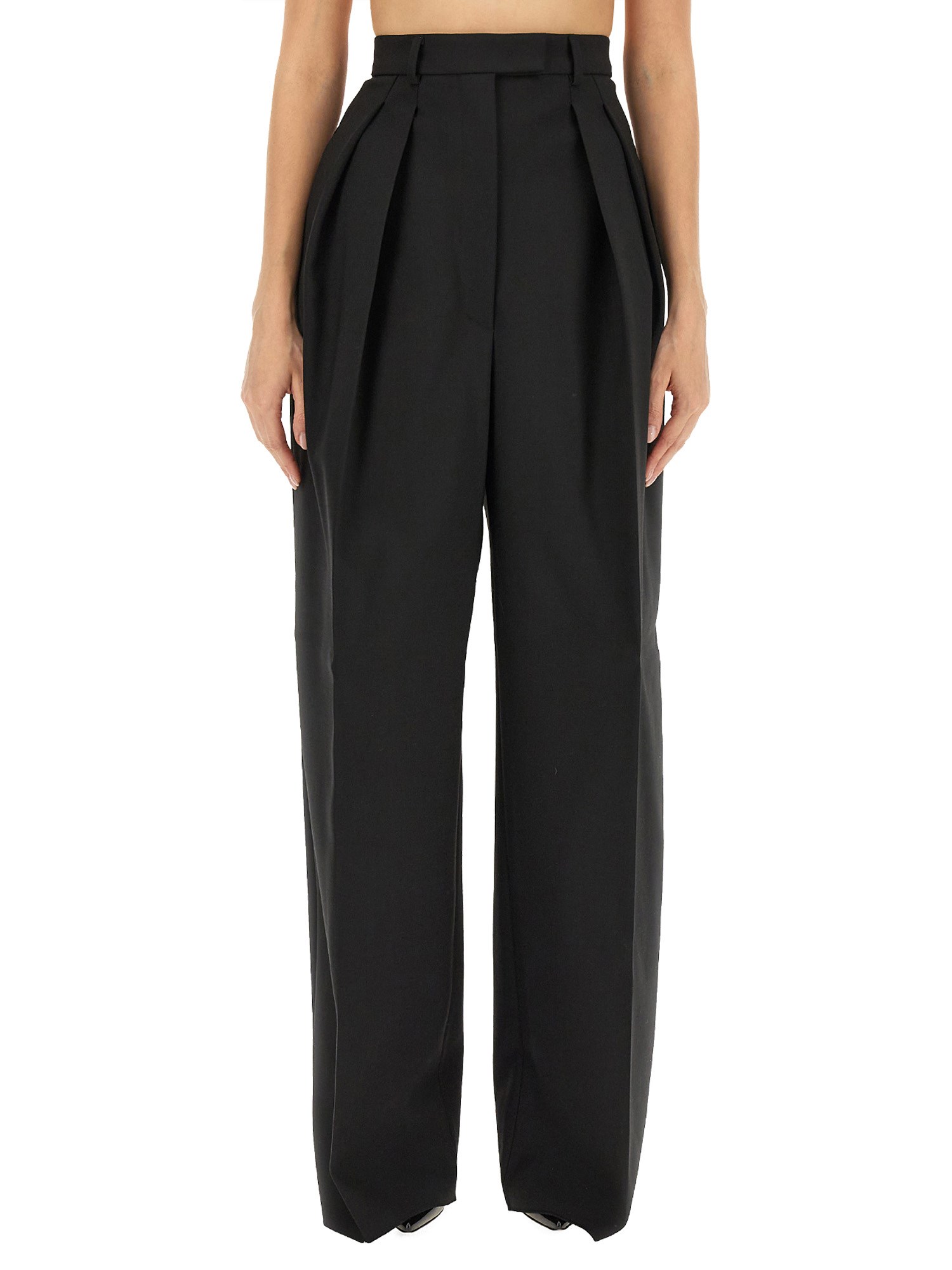 Max Mara Wool Blend Wide Pants In Black