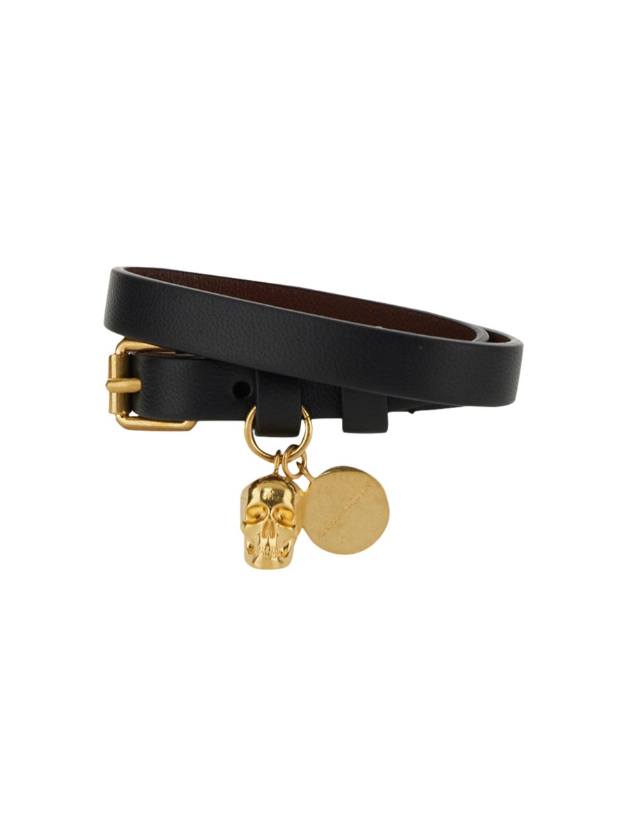 Alexander McQueen Leather Studded Skull Wrap Bracelet - Brass Wrap