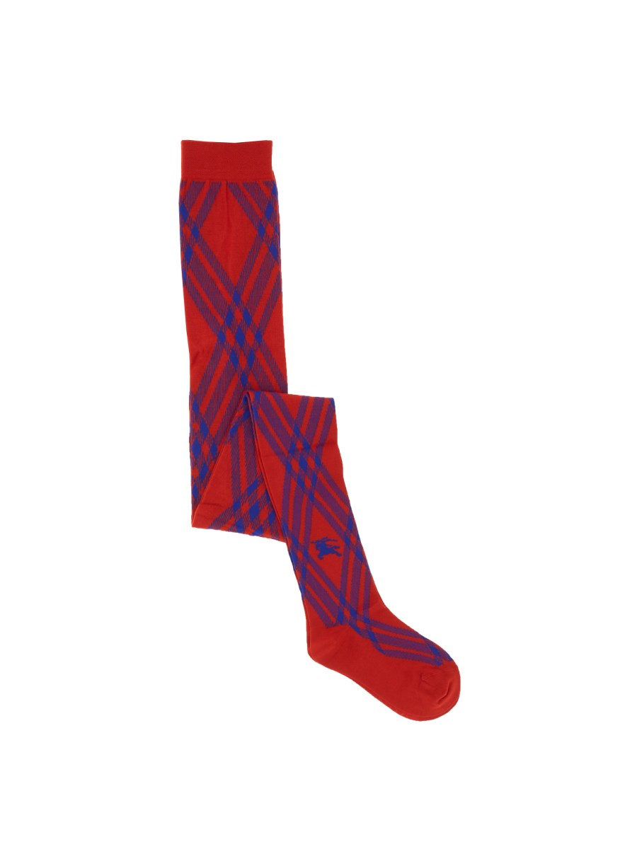 Burberry: Blue & Red Check Tights