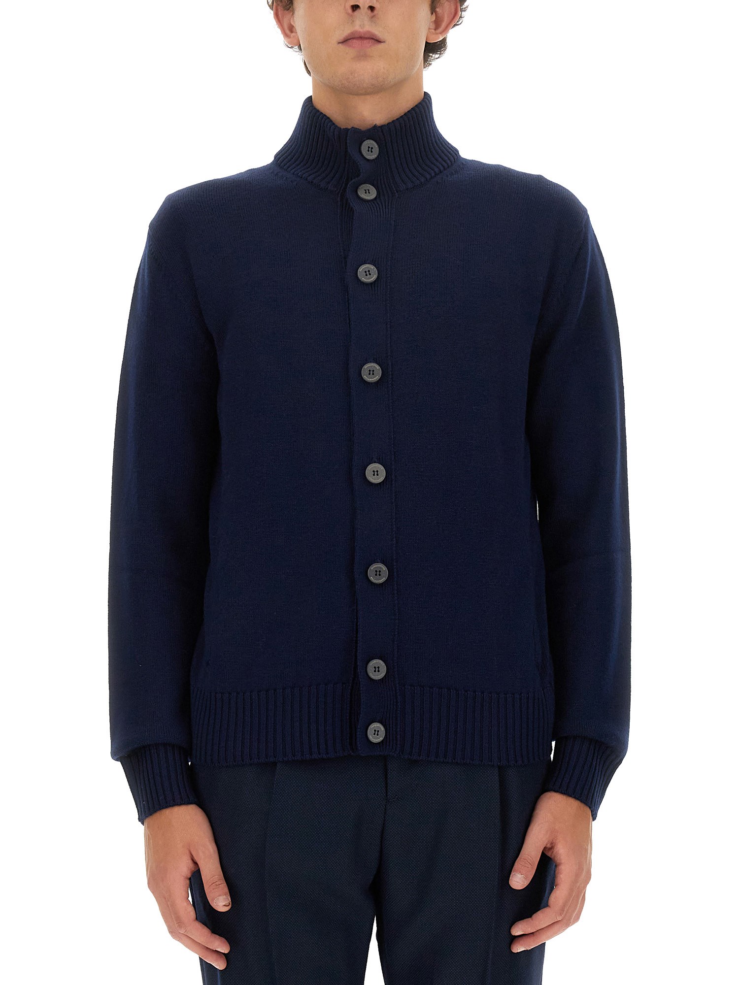 Ballantyne High-neck Wool Cardigan In Blue