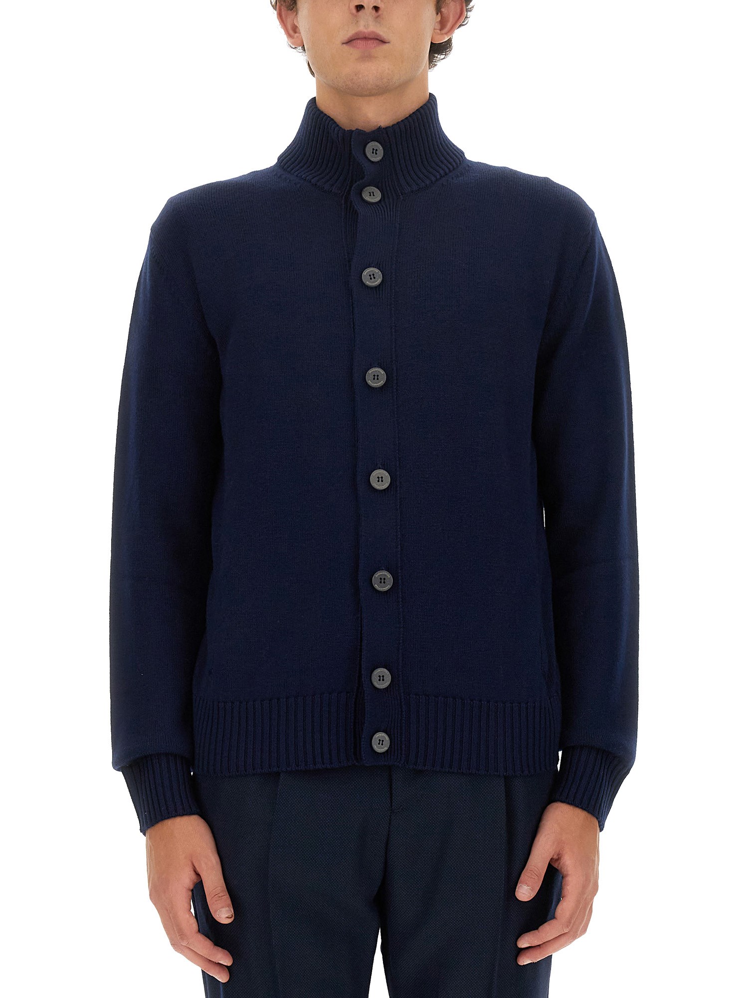 Shop Ballantyne Turtleneck Cardigan In Blue