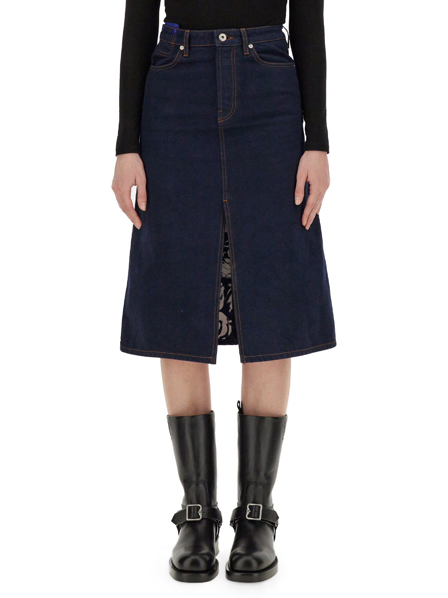 Burberry Blue Denim Midi Skirt In Cotton Woman In Denim