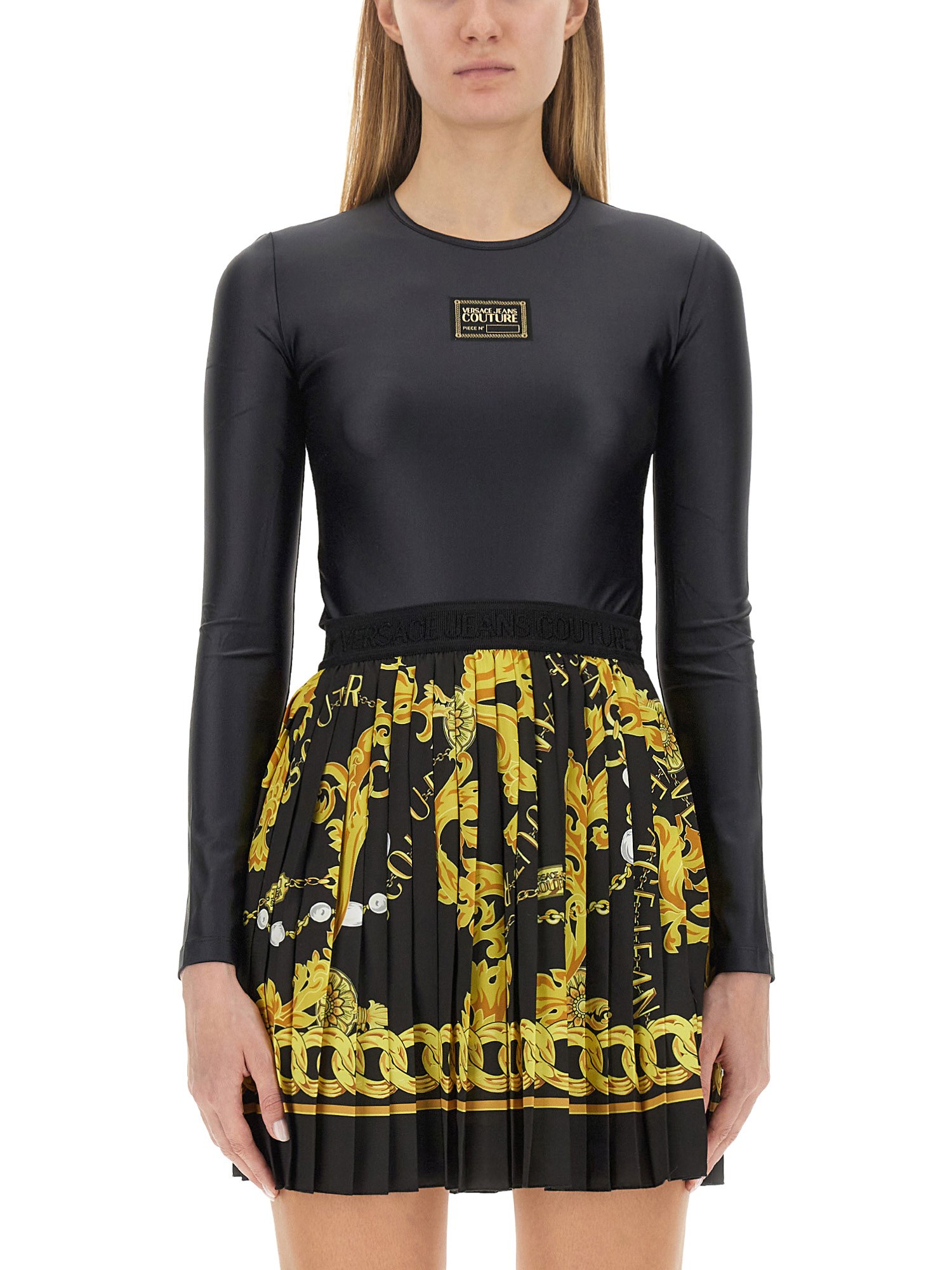 Versace Jeans Couture Logo Patch Bodysuit In Black