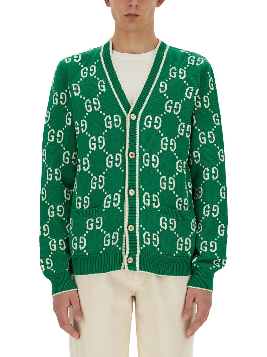 GUCCI CARDIGAN CON INTARSIO IN COTONE GG