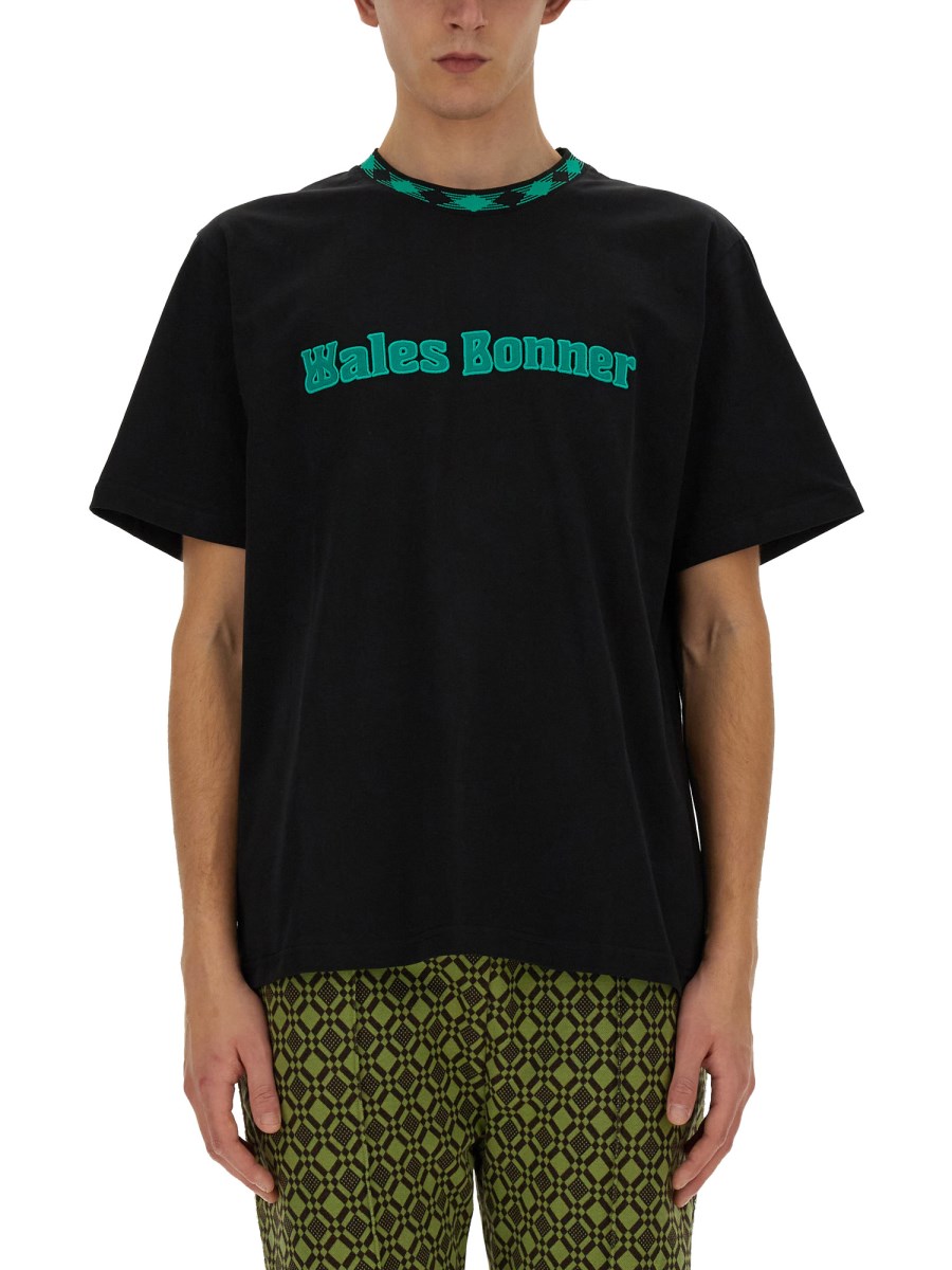 WALES BONNER T-SHIRT ORIGINAL IN COTONE CON LOGO E COLLO JACQUARD