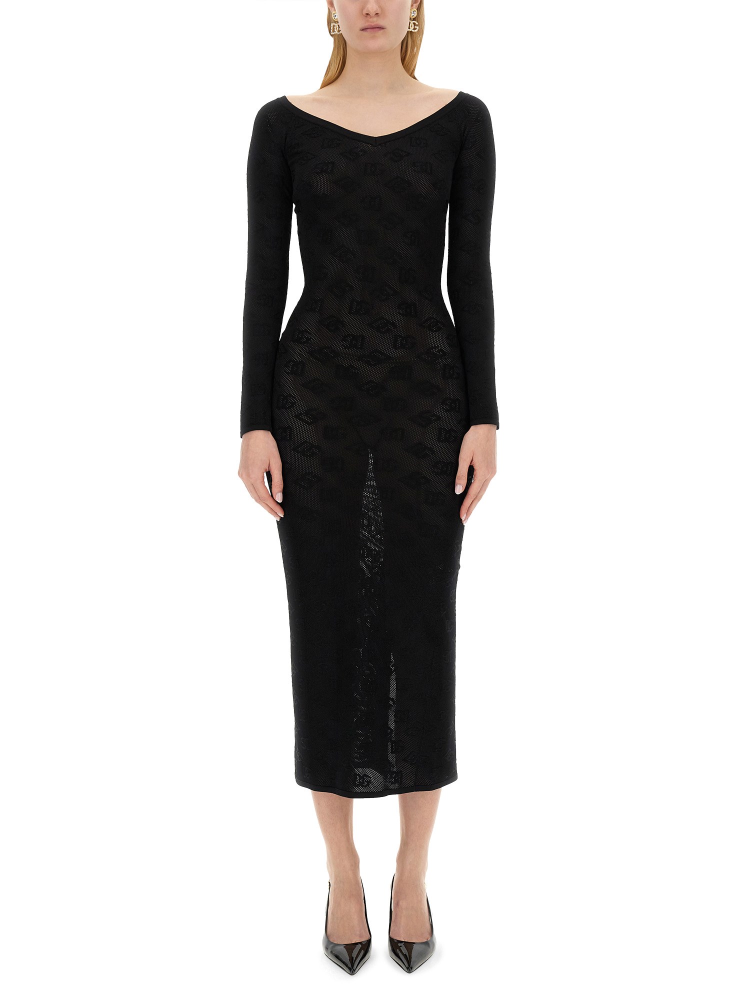 dolce & gabbana jacquard logo sheath dress