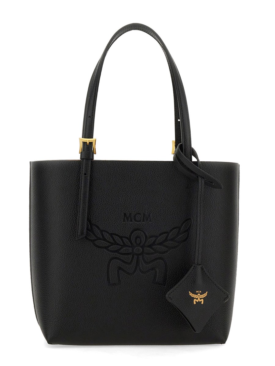 MCM BORSA SHOPPING HIMMEL MINI IN PELLE CON LOGO IN RILIEVO